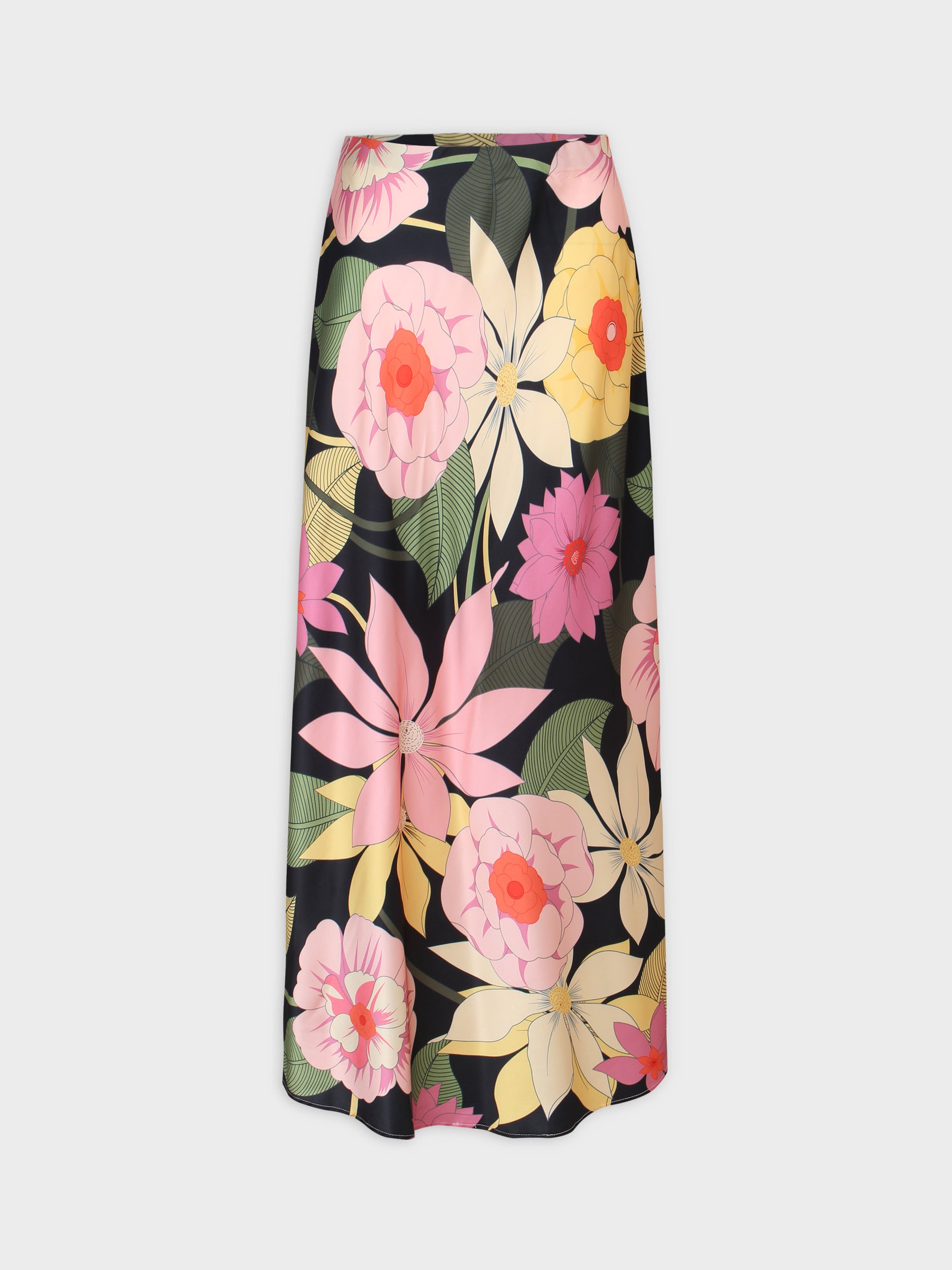 Printed Satin Slip Skirt-Spring Bloom