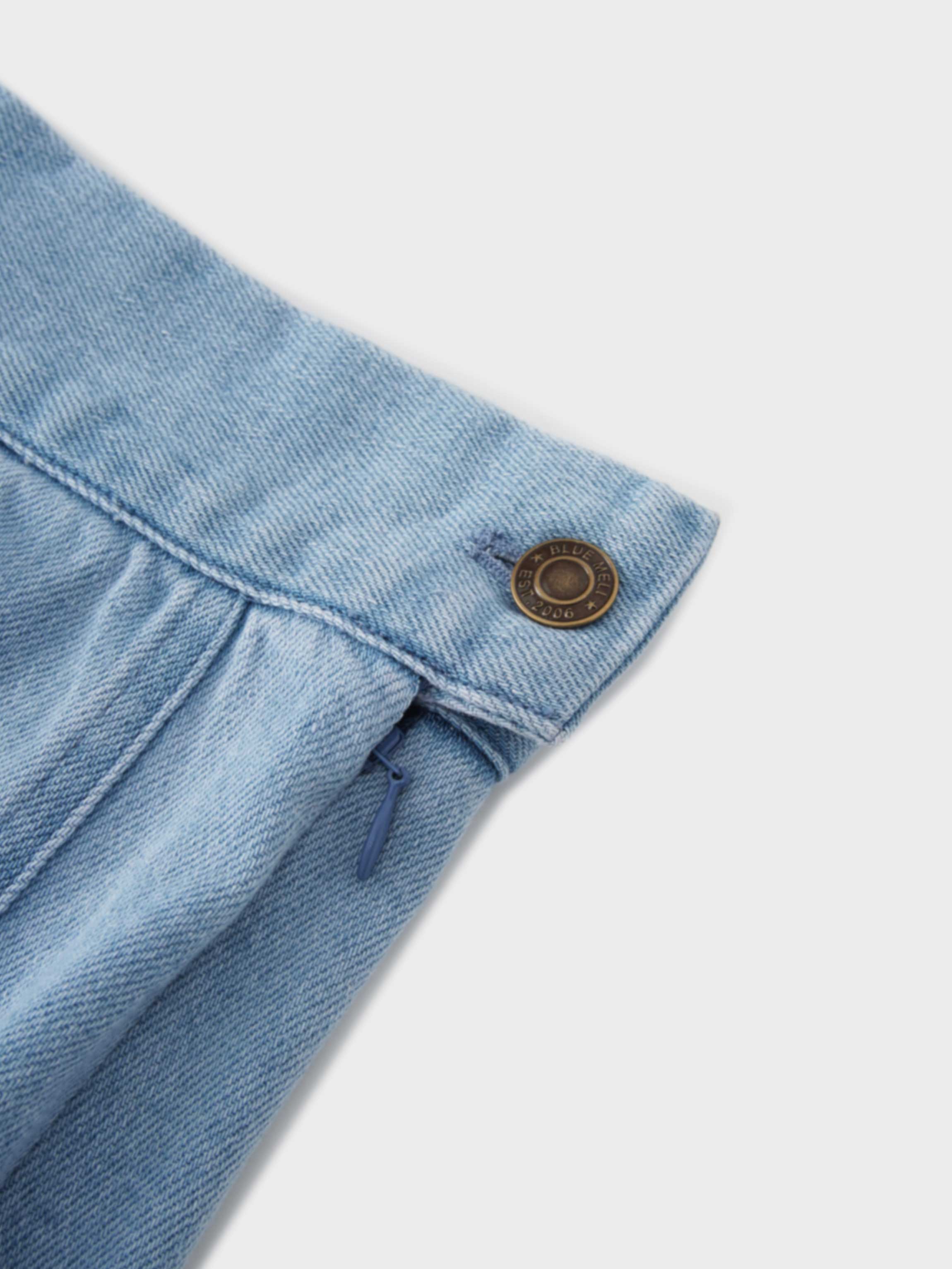 Seamed Straight Stretch Denim Skirt-Light Blue