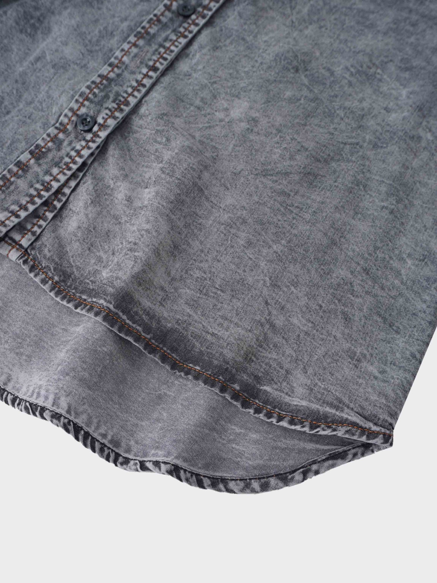 Puff Sleeve Washed Denim Blouse-Black