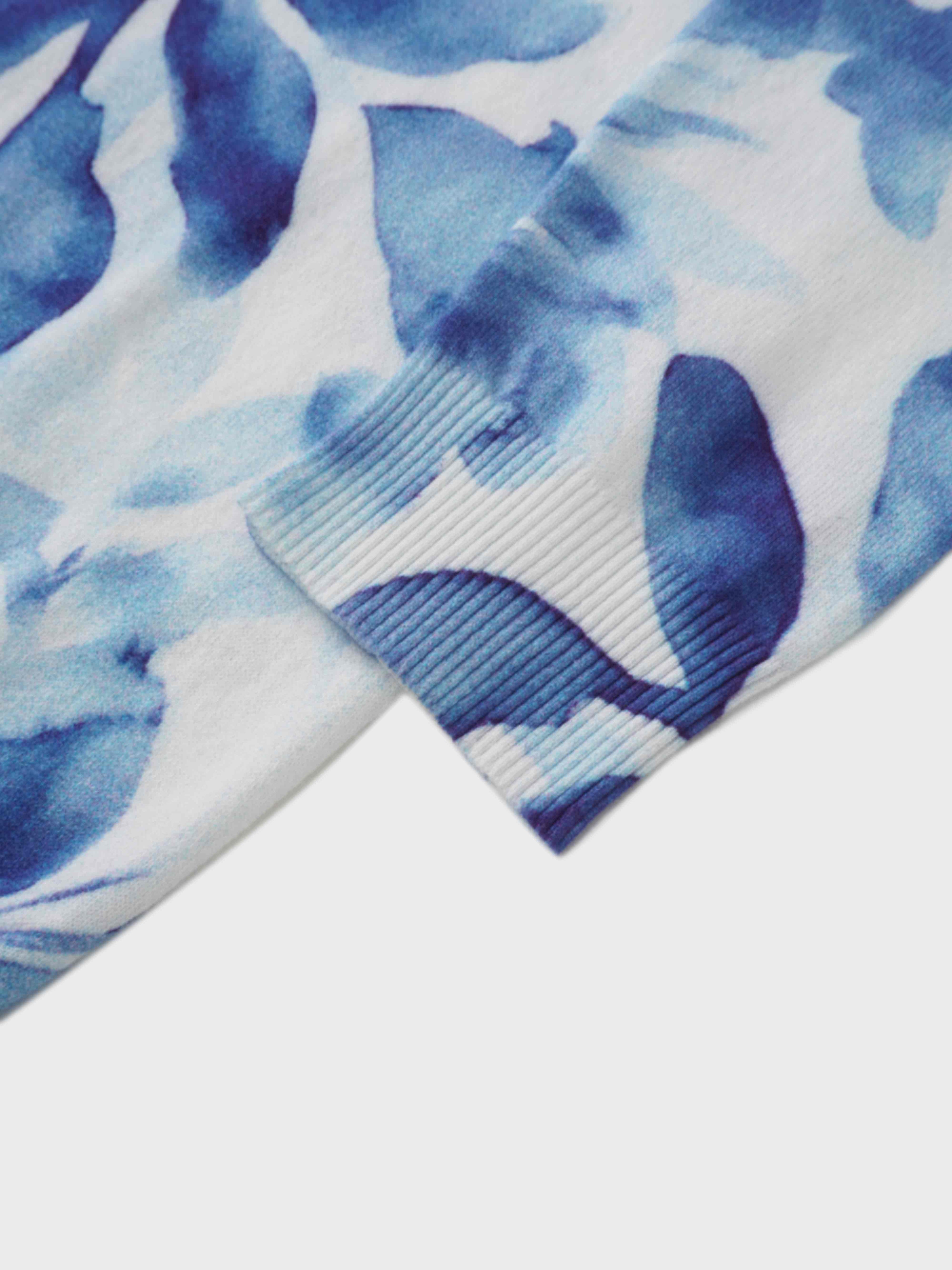 Printed Sweater-Blue Leaves