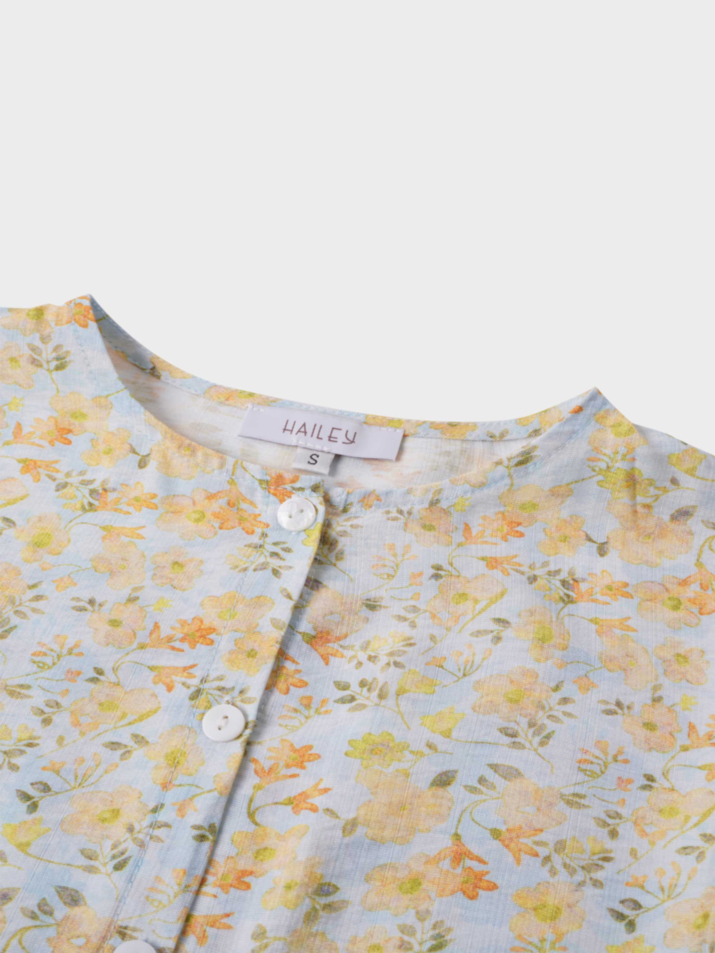 Puff Sleeve Button Down Blouse-Yellow Floral