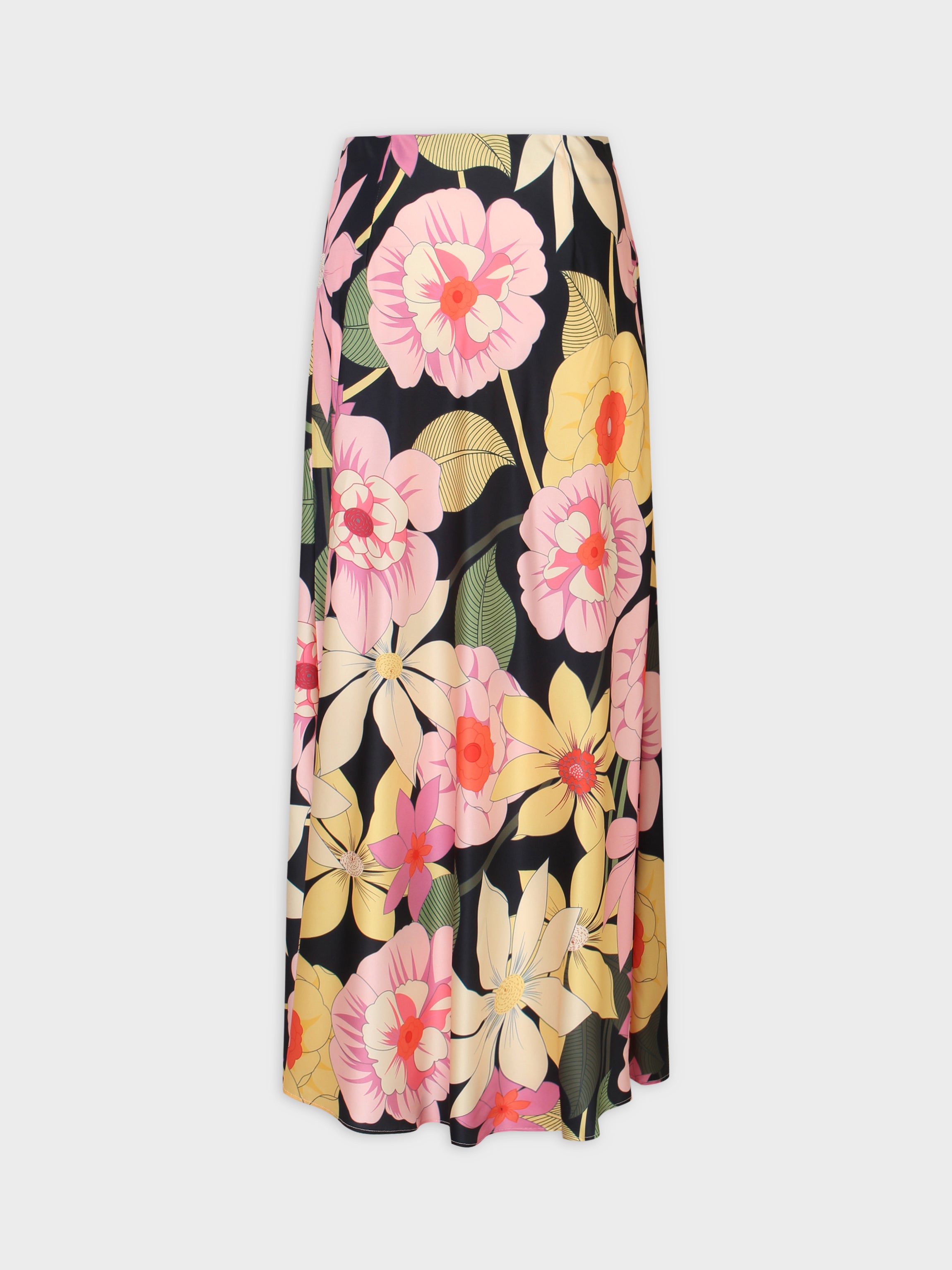 Printed Satin Slip Skirt-Spring Bloom