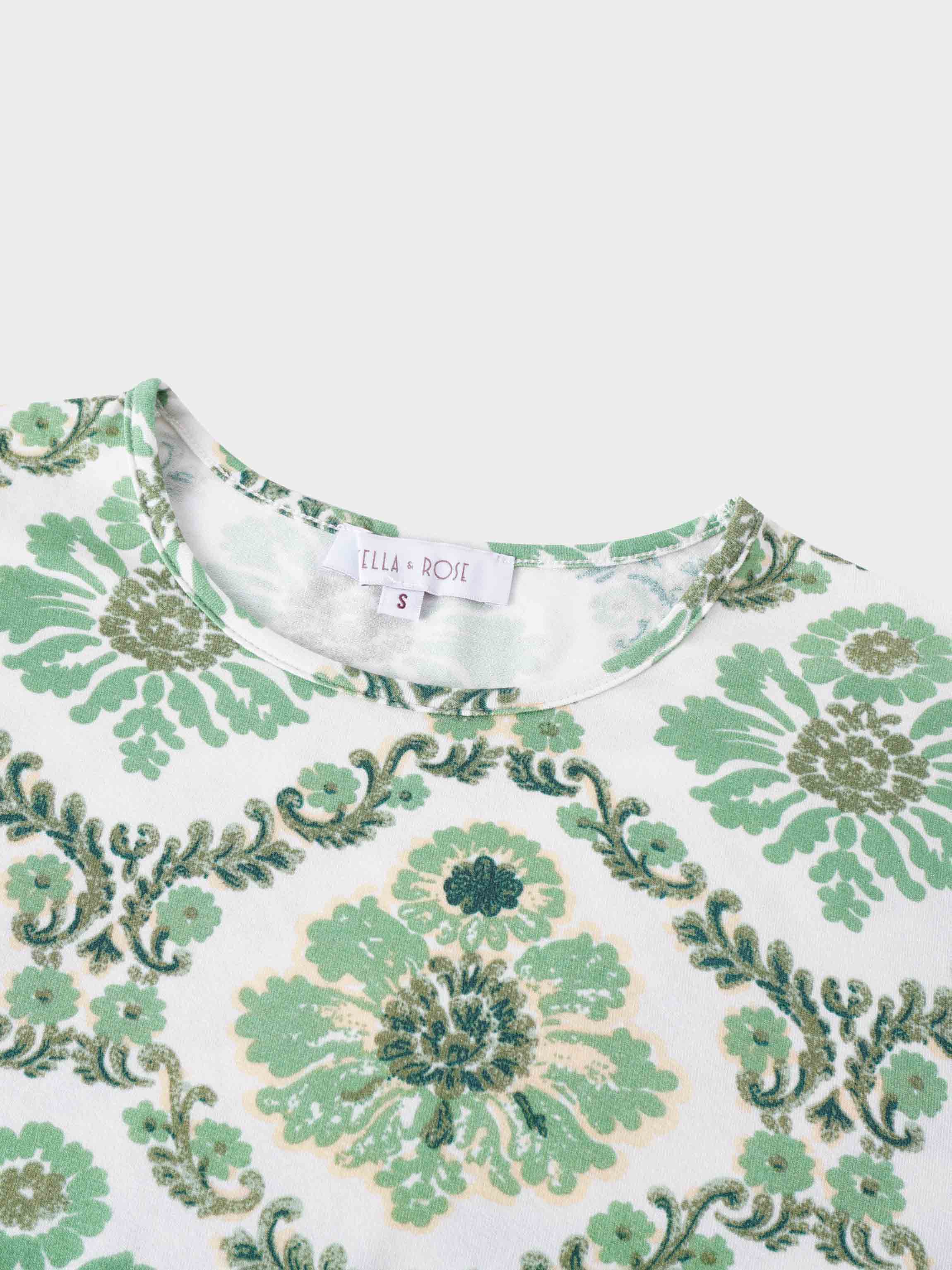 Printed Sheer Overlay Dress-Green Medallion