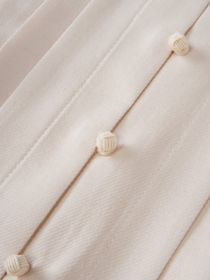 Pleat Top Silk/Linen Blend Dress-Oatmeal