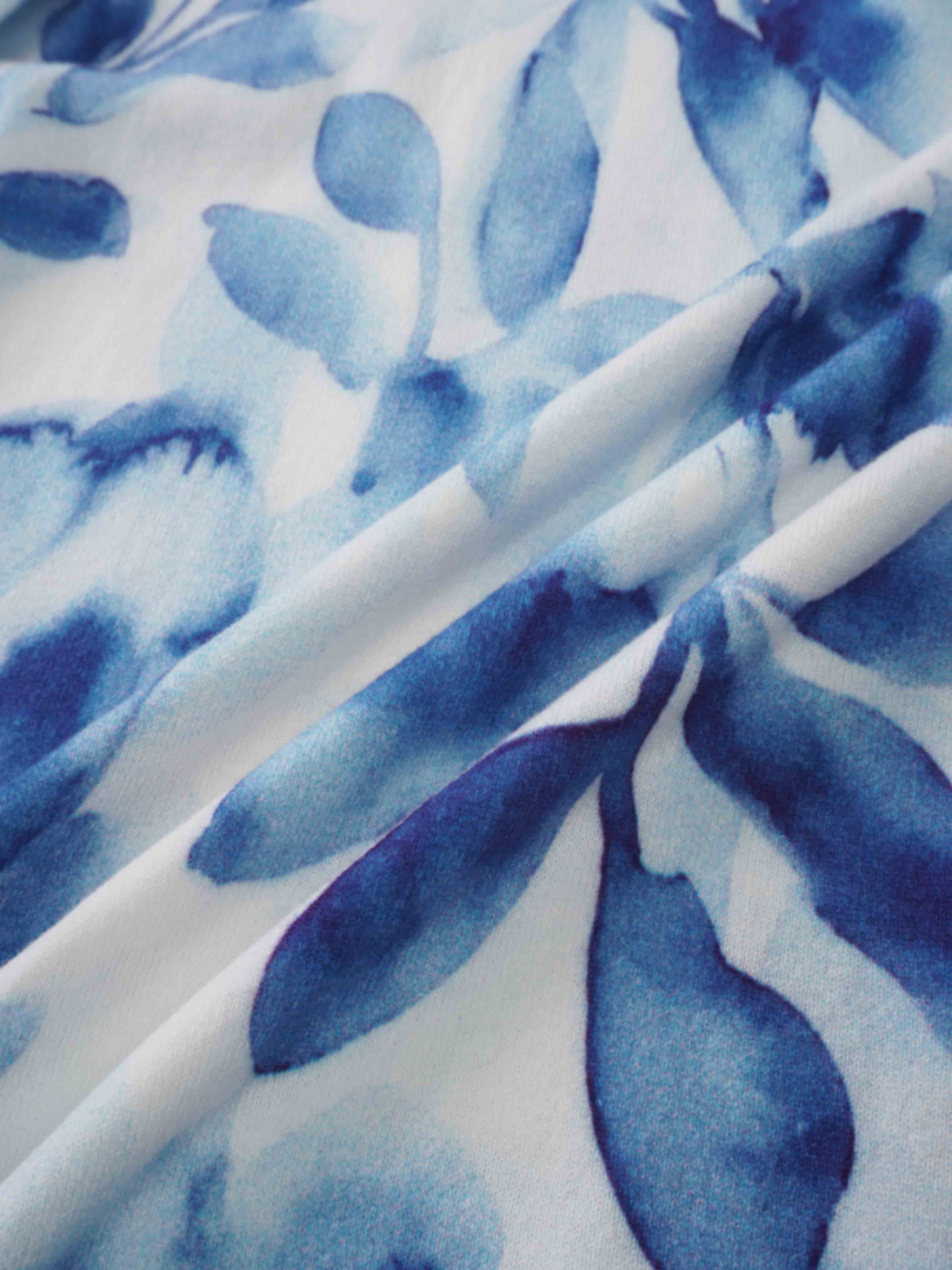 Printed Sweater-Blue Leaves