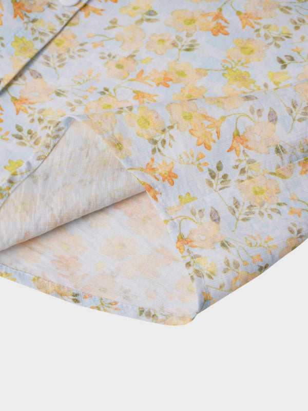 Puff Sleeve Button Down Blouse-Yellow Floral