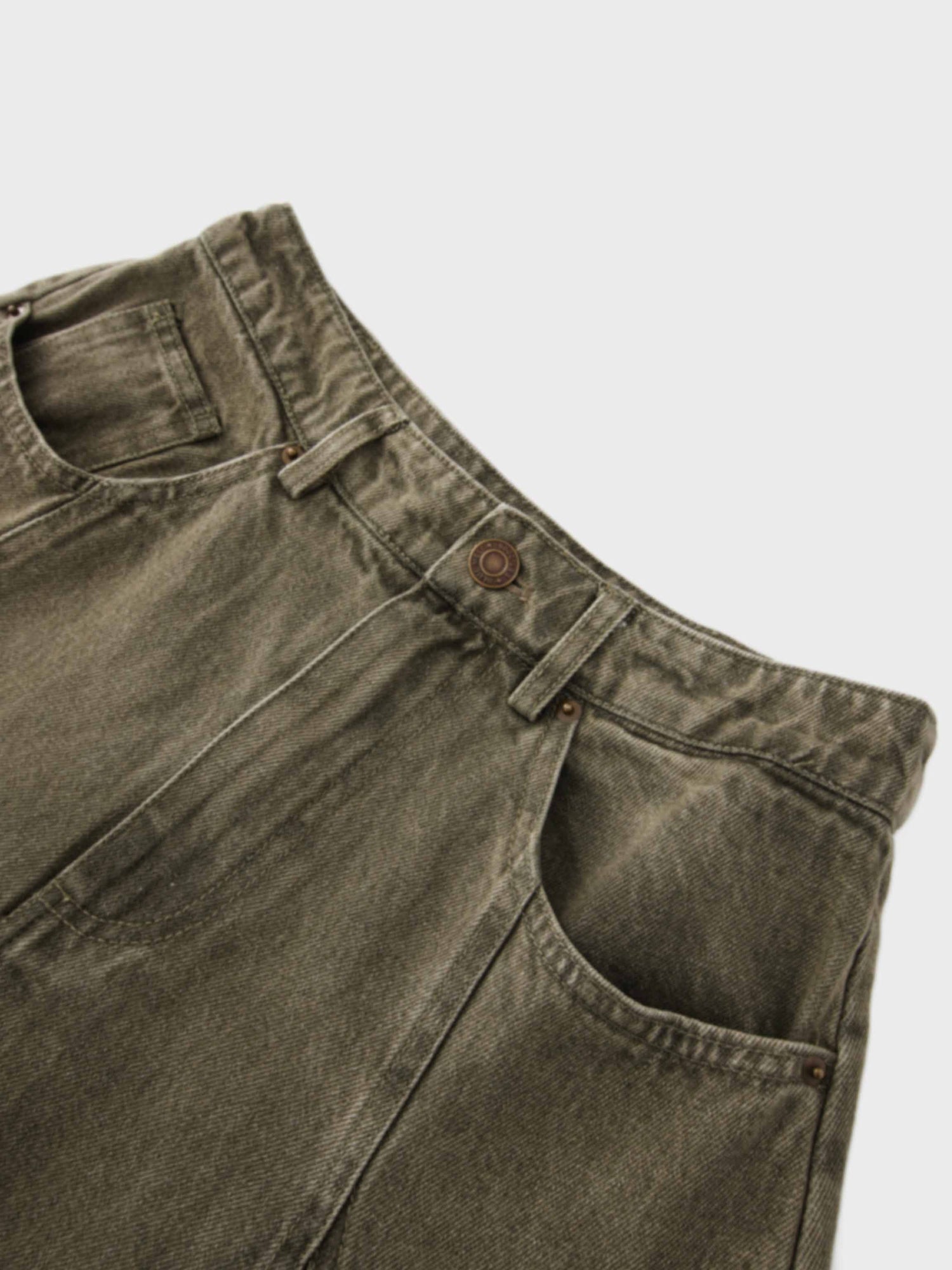 Seamed Full Denim Skirt-Olive