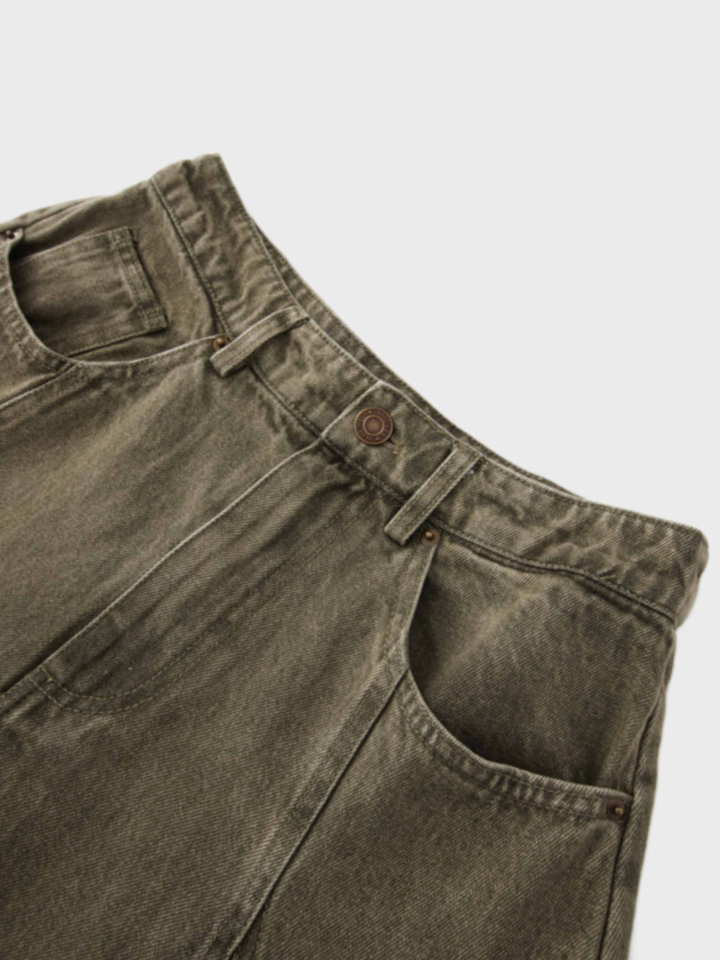 Seamed Full Denim Skirt-Olive