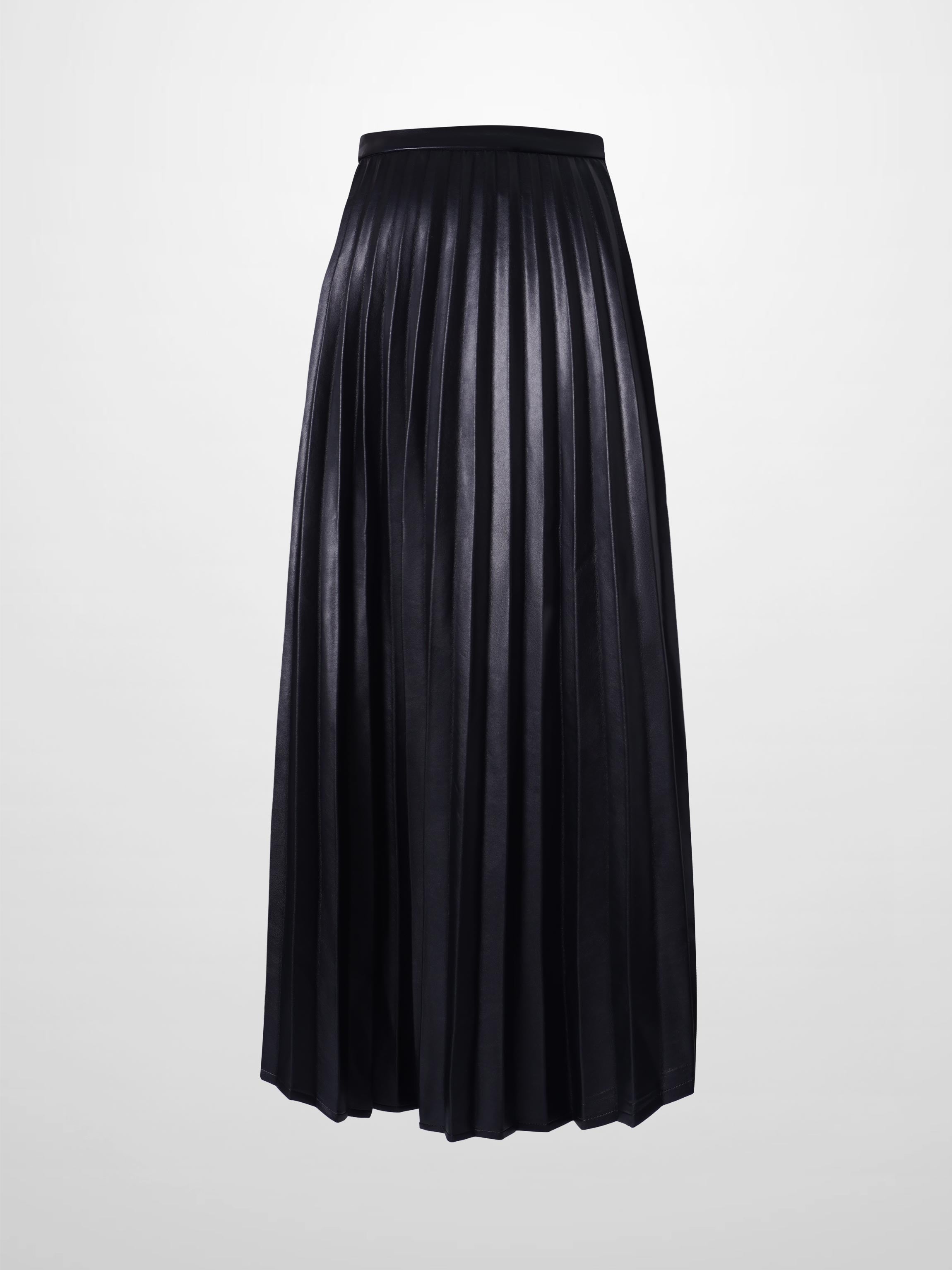 Accordion Pleated Faux Leather Skirt-Black
