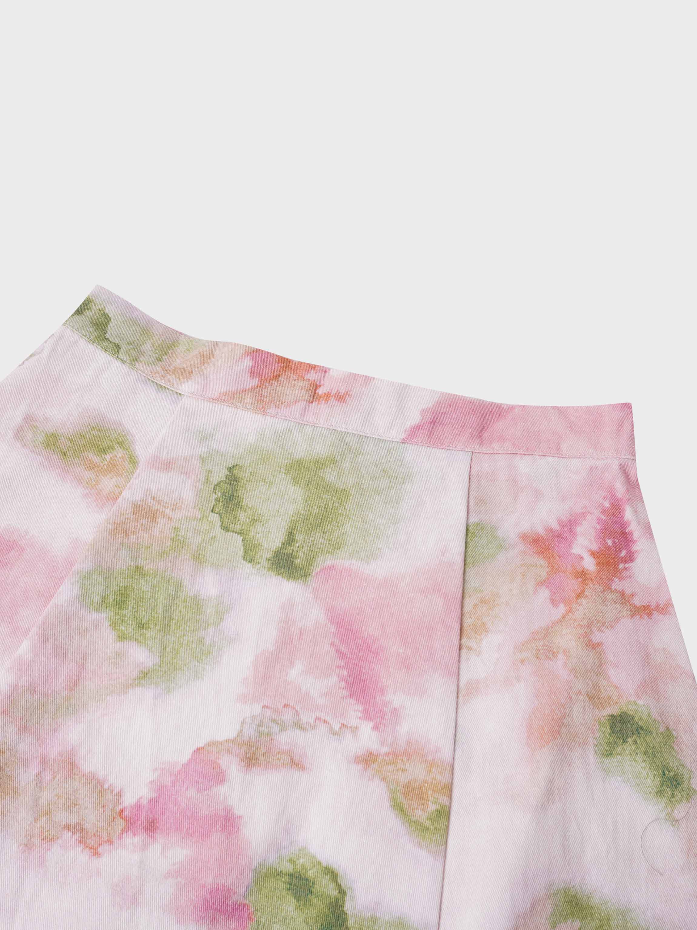 Printed Denim Trumpet Style Skirt-Pink/Green Floral