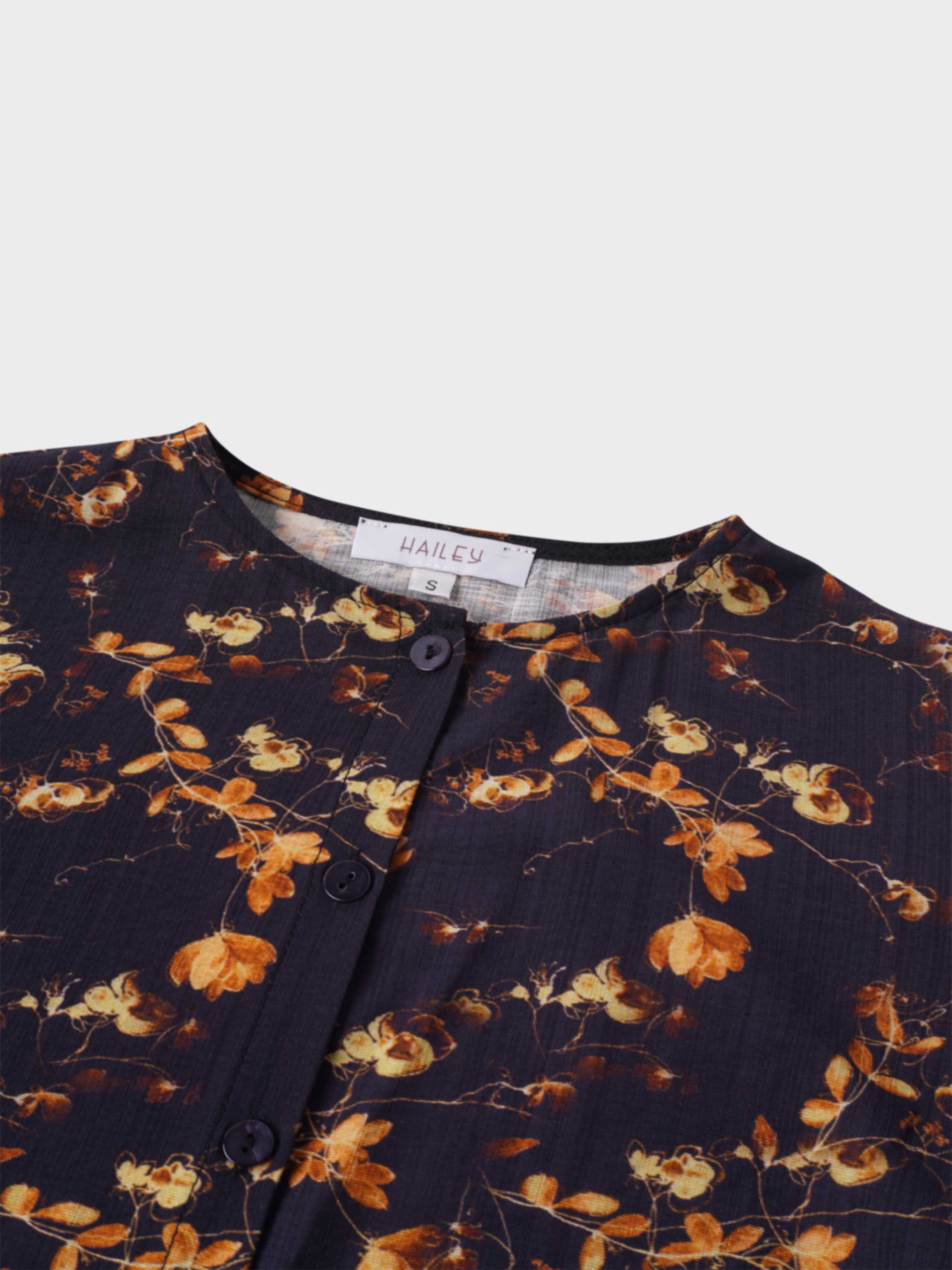 Puff Sleeve Button Down Blouse-Black/Gold Floral