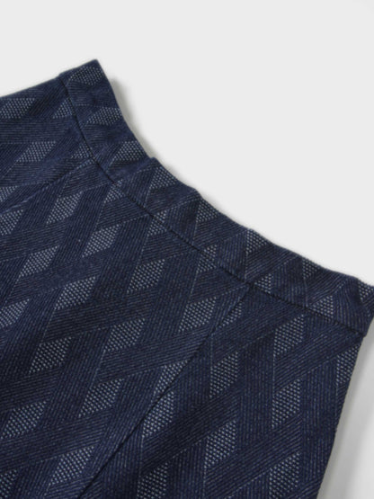 Printed Denim Trumpet Style Skirt-Diamond Weave