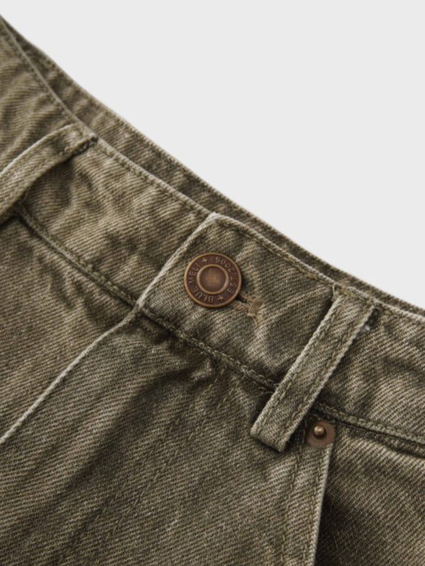 Seamed Full Denim Skirt-Olive