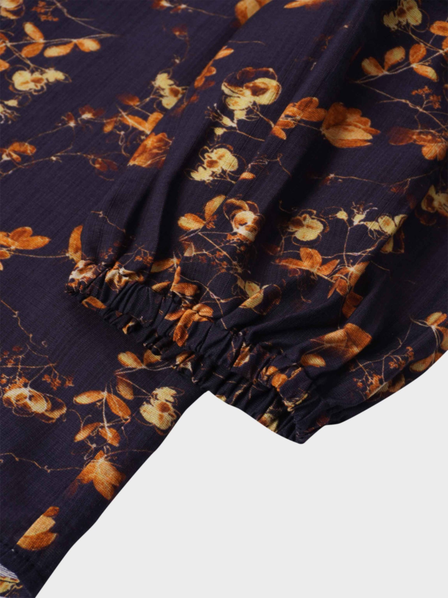 Puff Sleeve Button Down Blouse-Black/Gold Floral