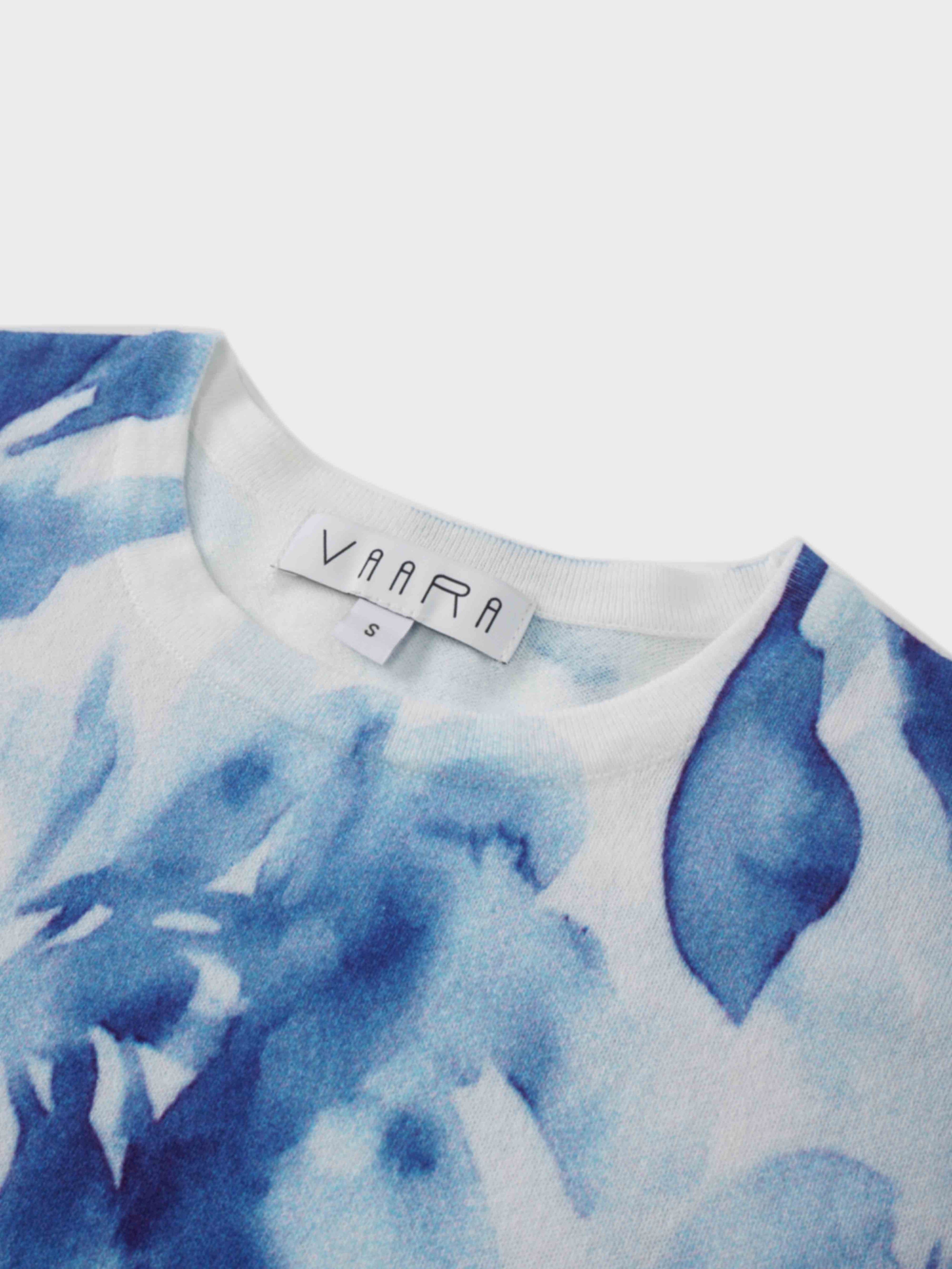 Printed Sweater-Blue Leaves