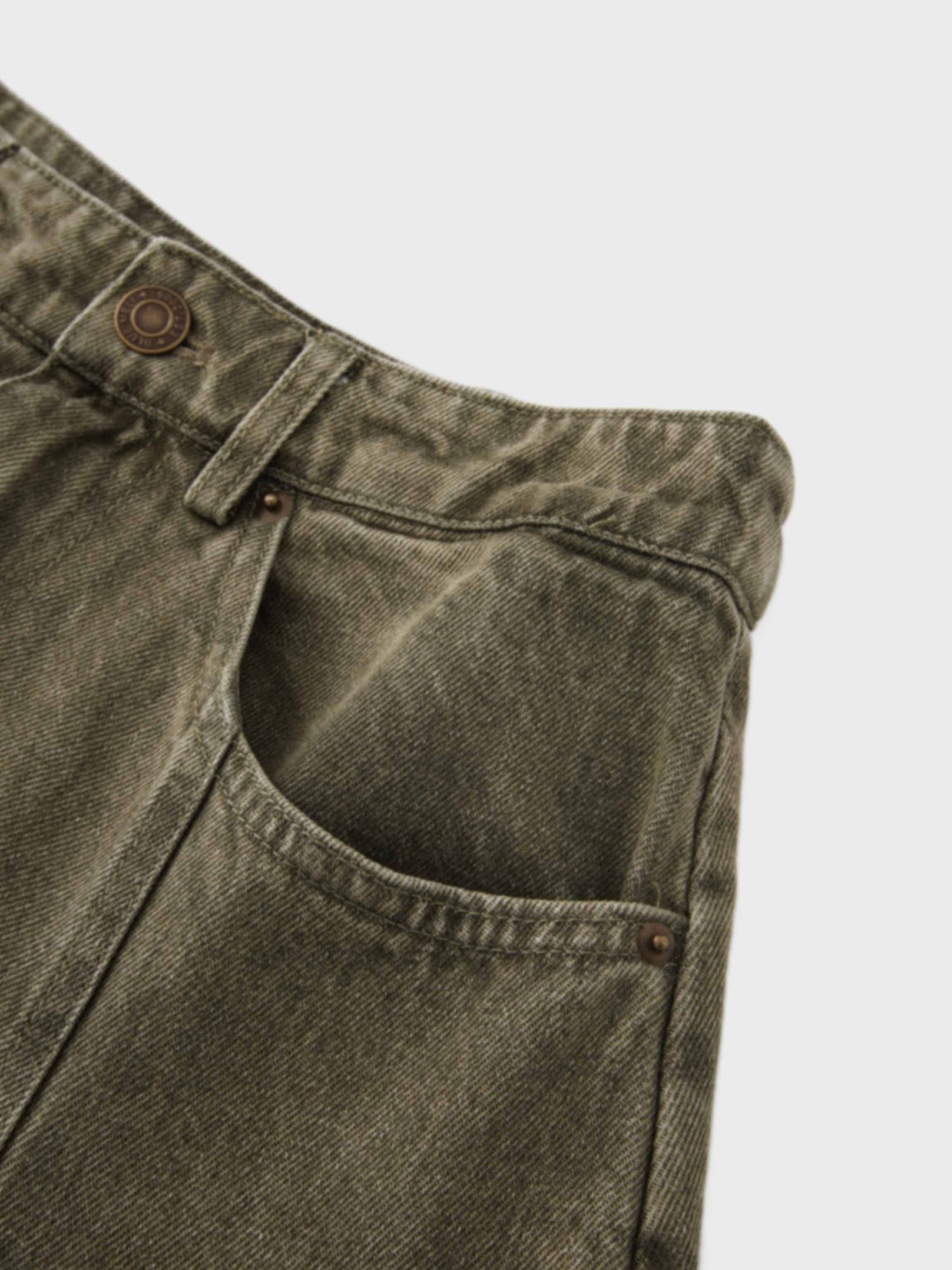 Seamed Full Denim Skirt-Olive