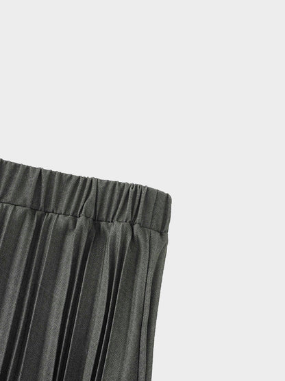 Thin Pleated Skirt-Olive