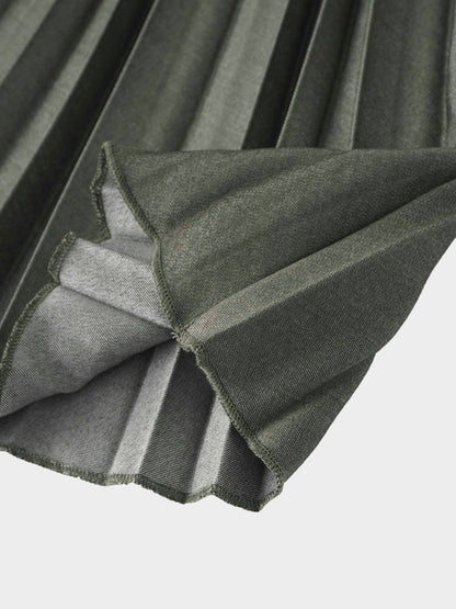 Thin Pleated Skirt-Olive