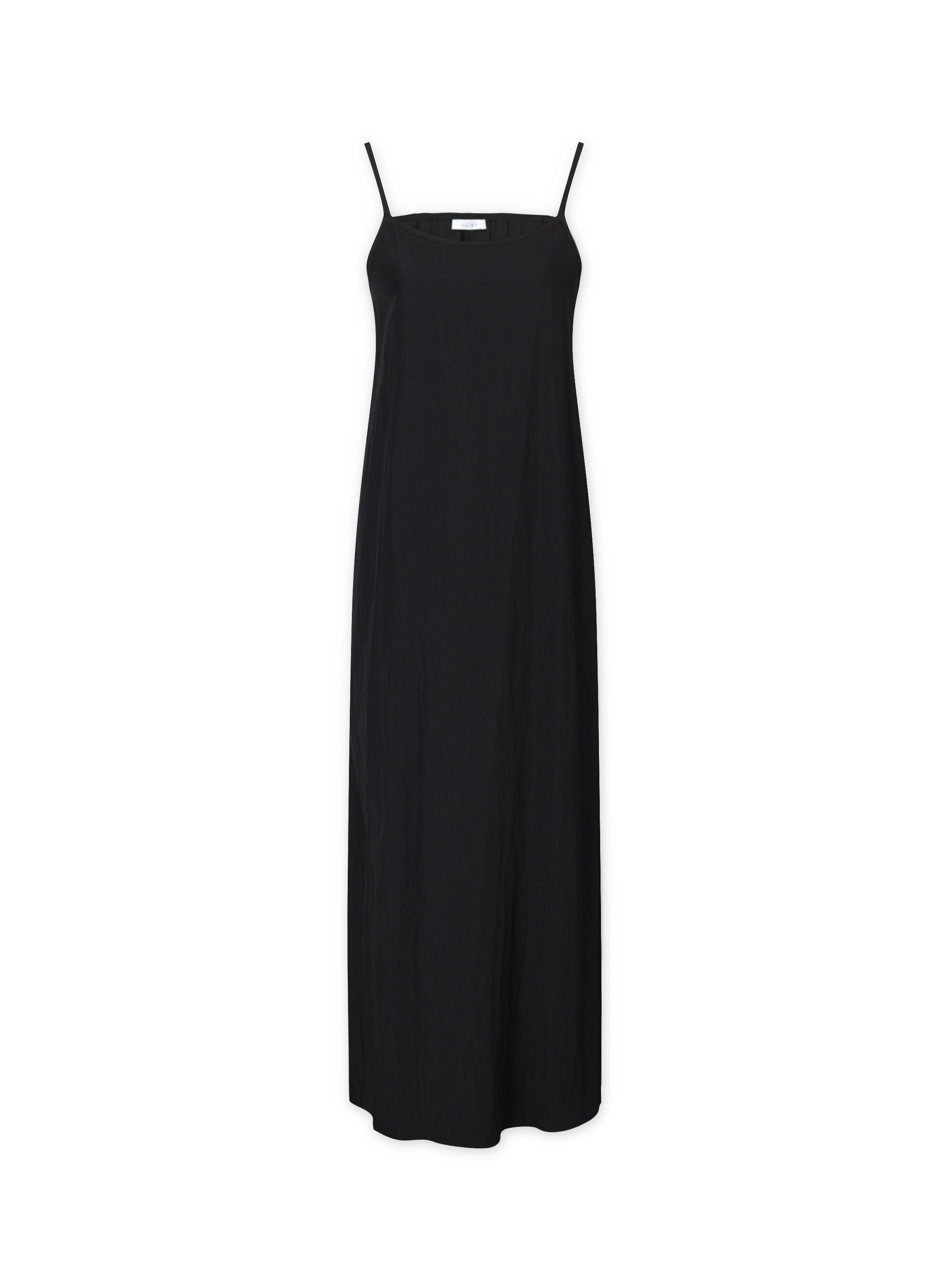 Crinkle Cotton Slip Dress-Black