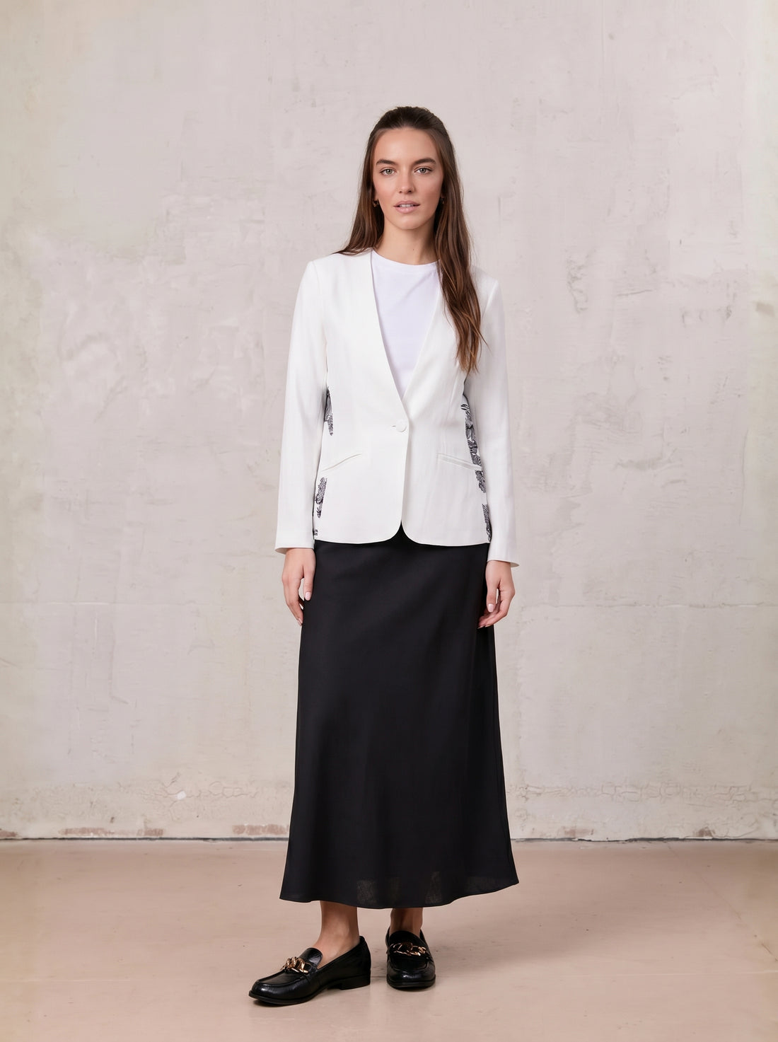 Linen Slip Skirt-Black
