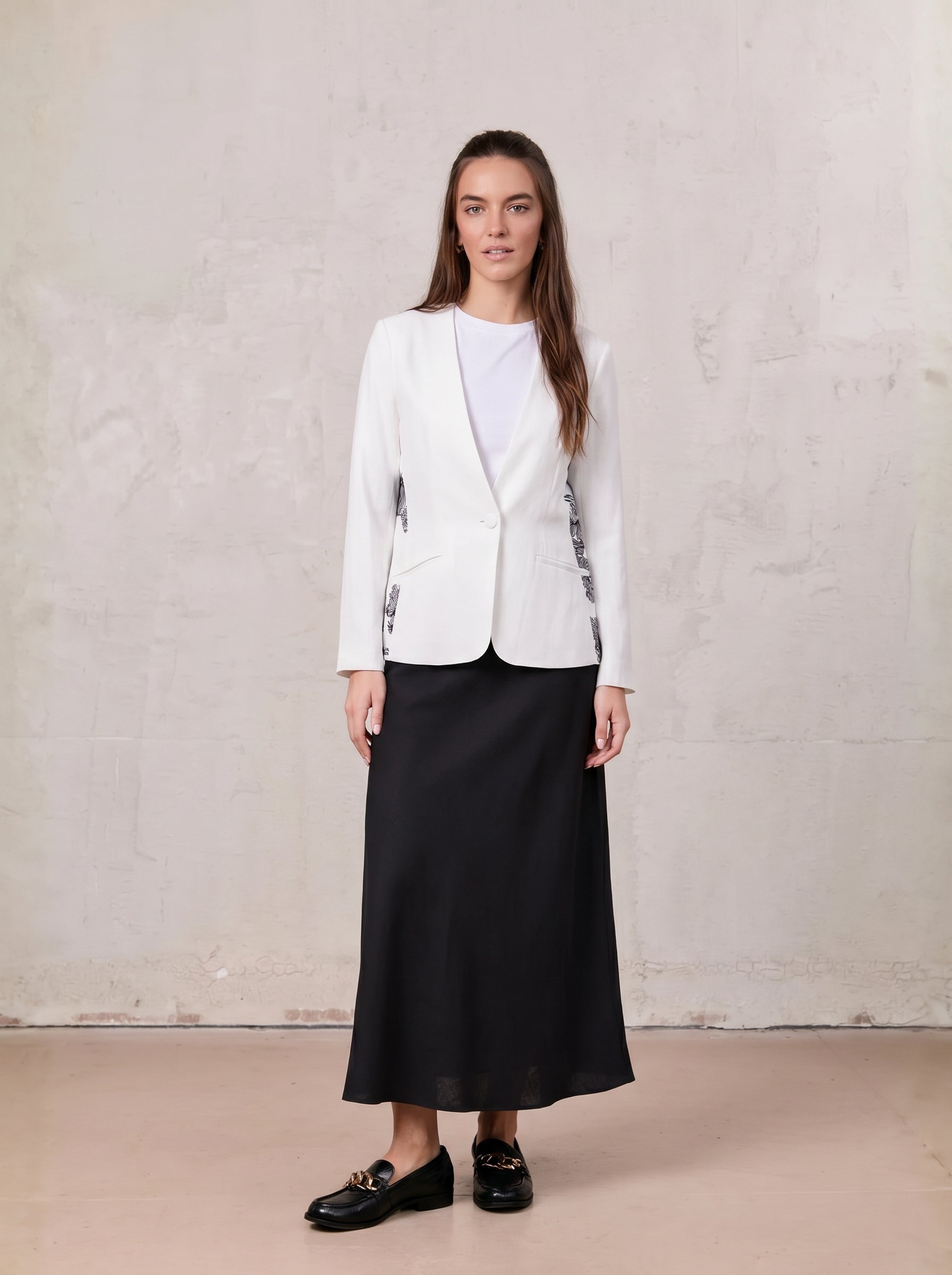 Linen Slip Skirt-Black