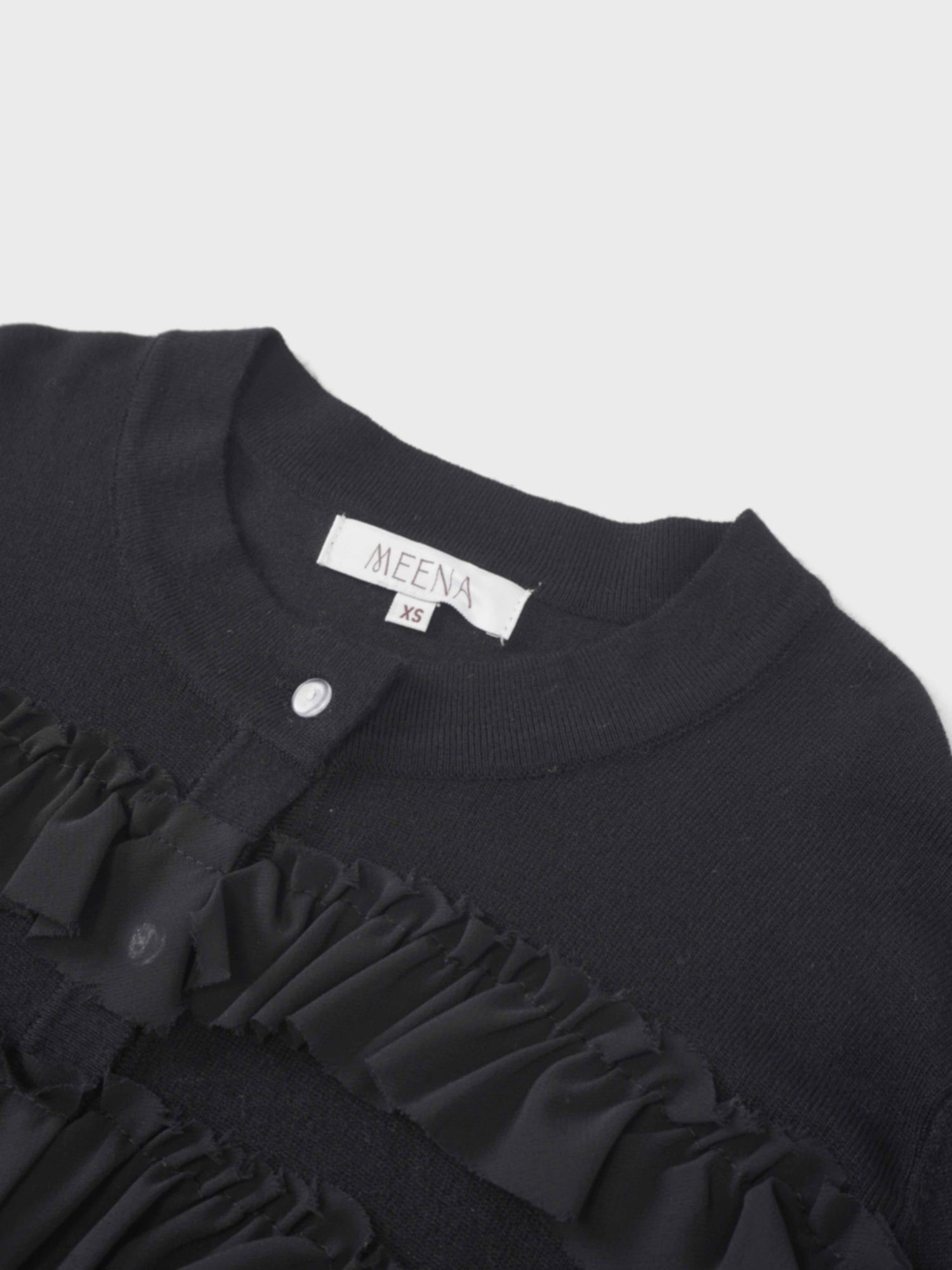 Ruffle Design Cardigan-Black