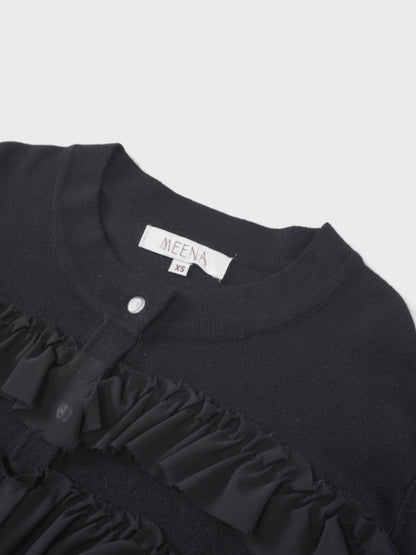 Ruffle Design Cardigan-Black