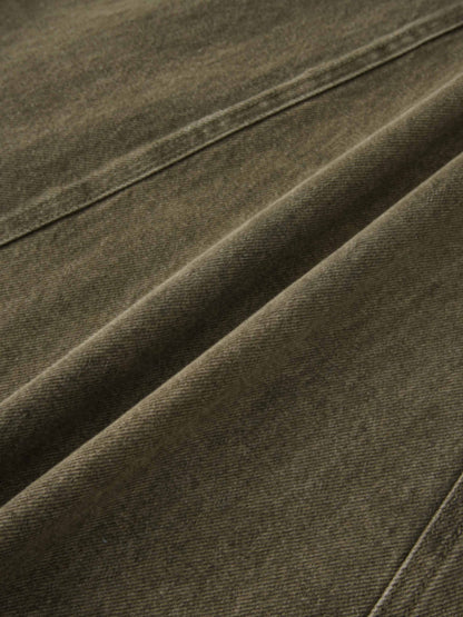 Seamed Full Denim Skirt-Olive