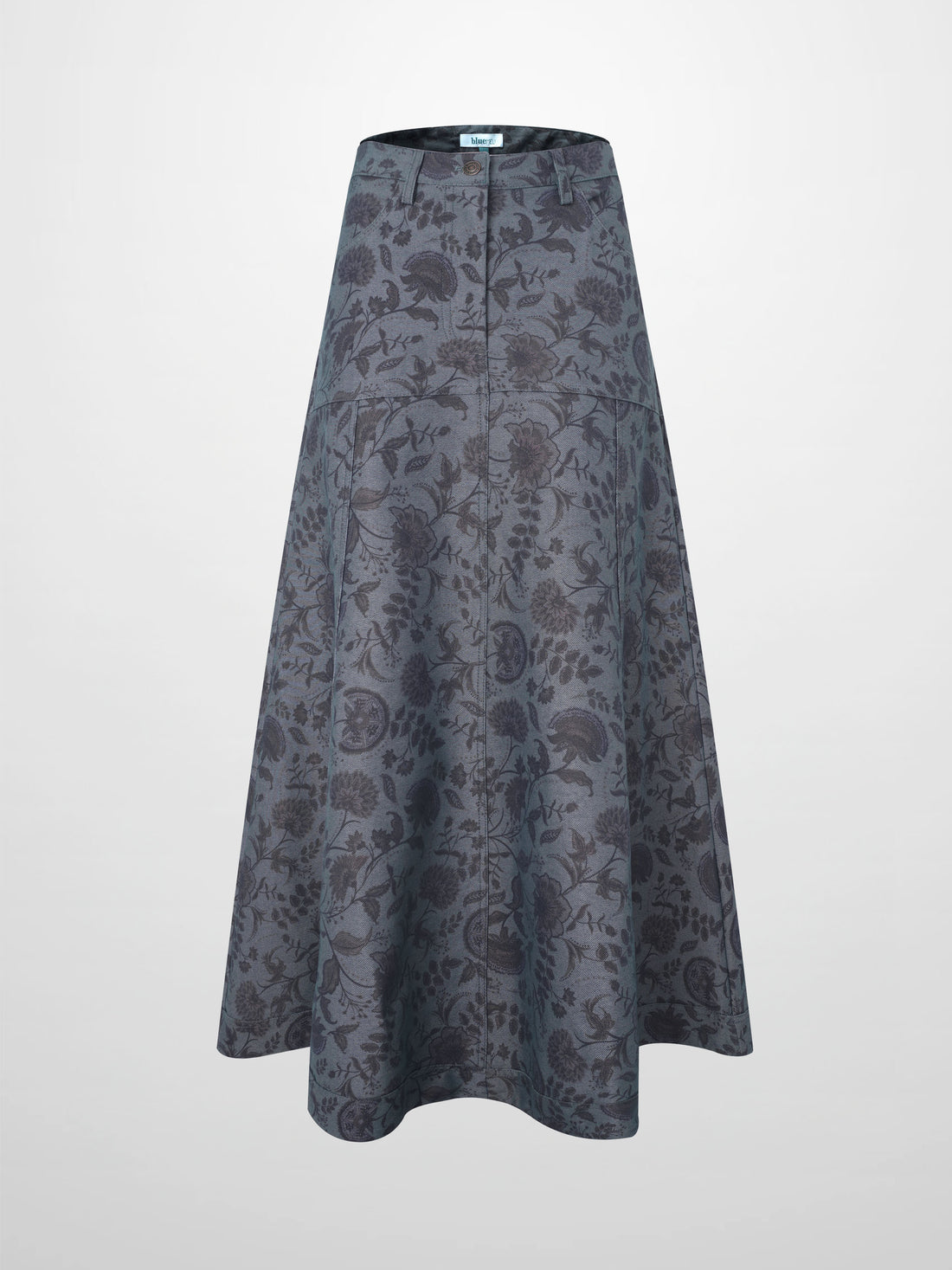 Floral Yoke Denim Skirt - Blue Floral