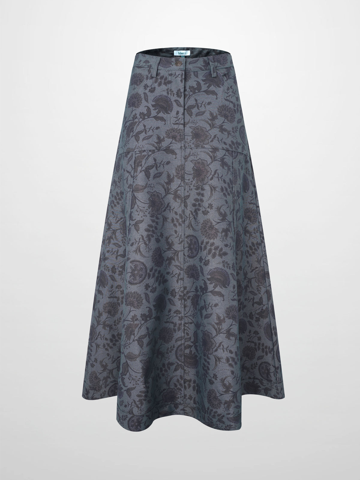 Floral Yoke Denim Skirt - Blue Floral