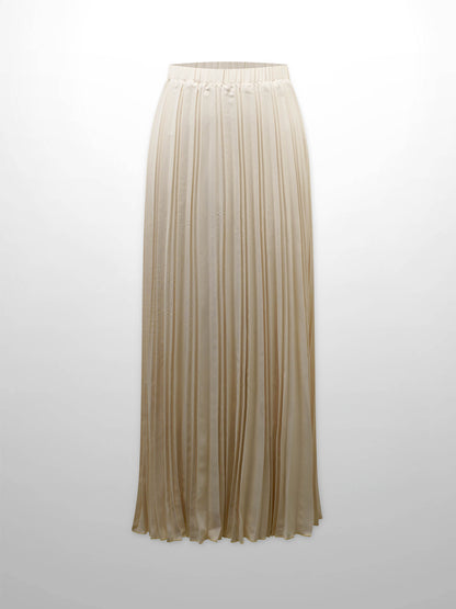 Crepe Pleated Maxi Skirt-Bone