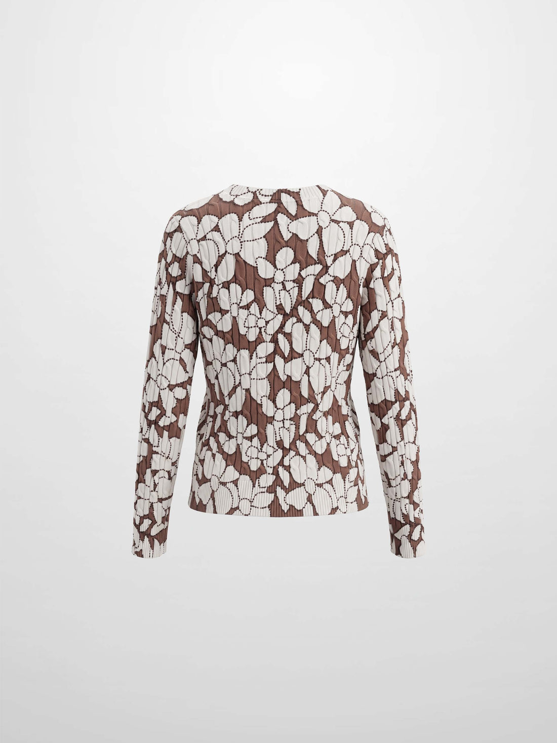 Floral Cable Printed Sweater - Brown Floral
