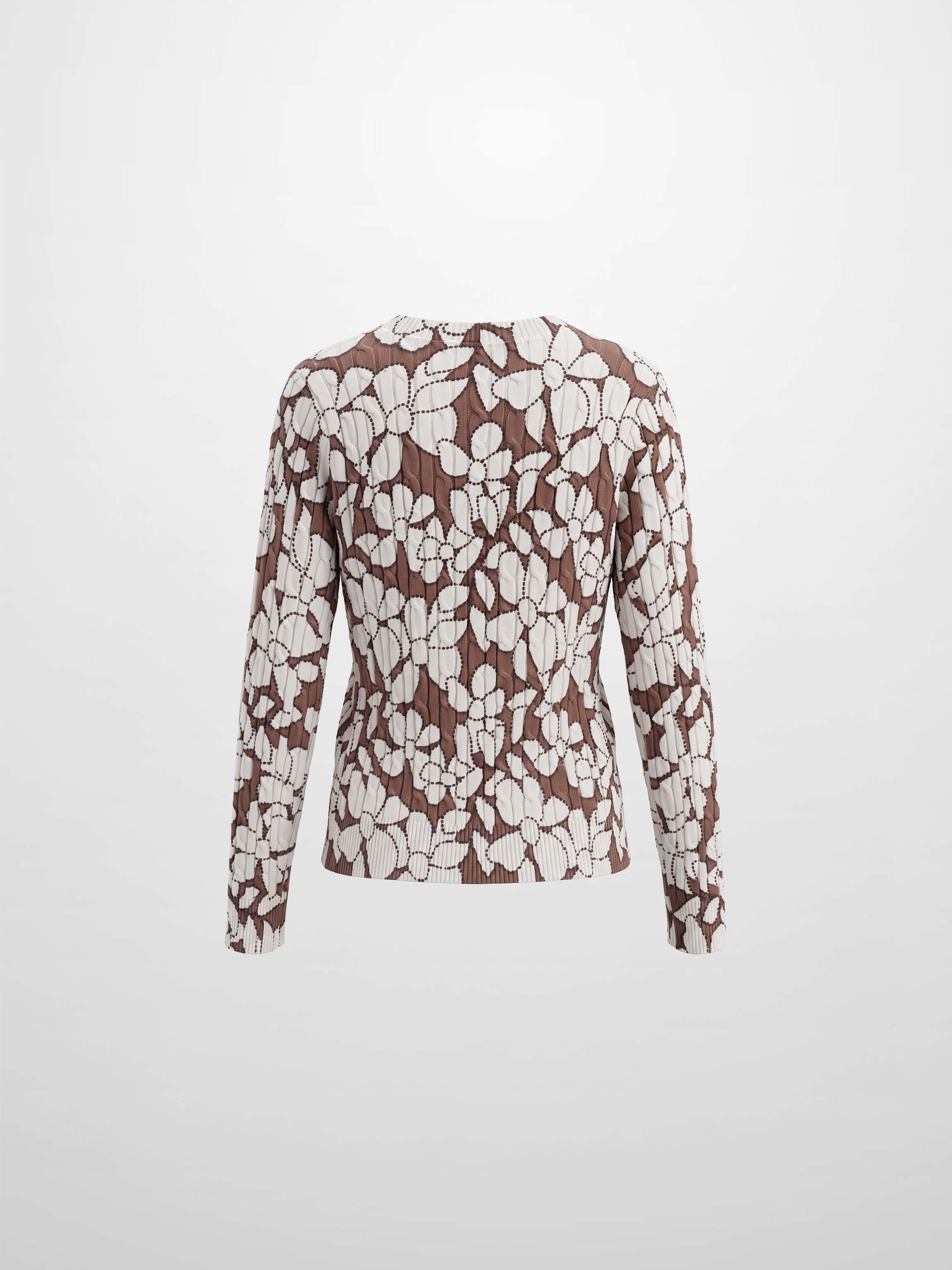 Floral Cable Printed Sweater - Brown Floral