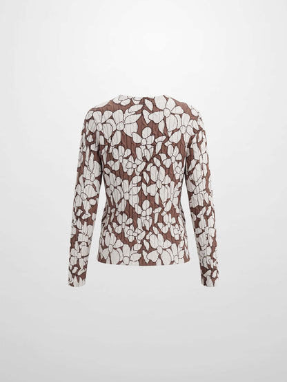 Floral Cable Printed Sweater - Brown Floral