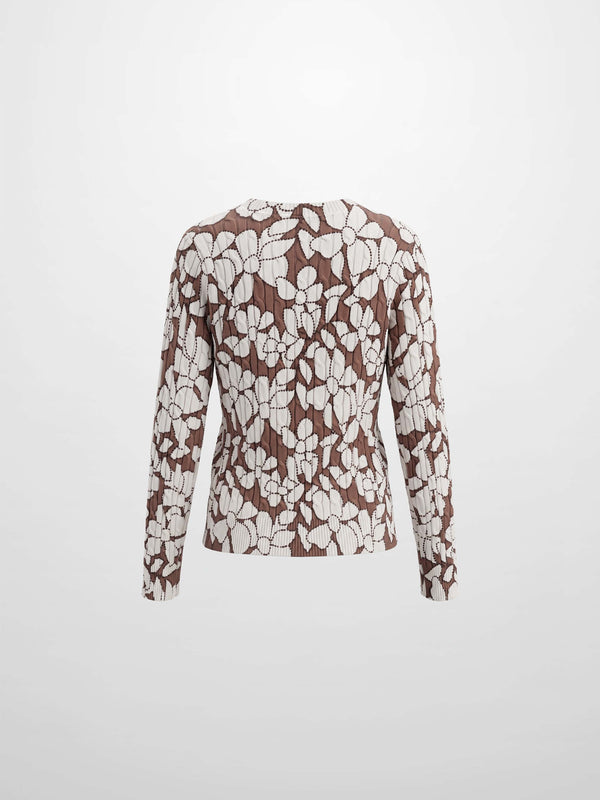 Floral Cable Printed Sweater - Brown Floral