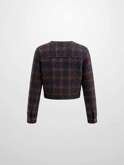 Plaid Crop Bomber Jacket - Pink Plaid