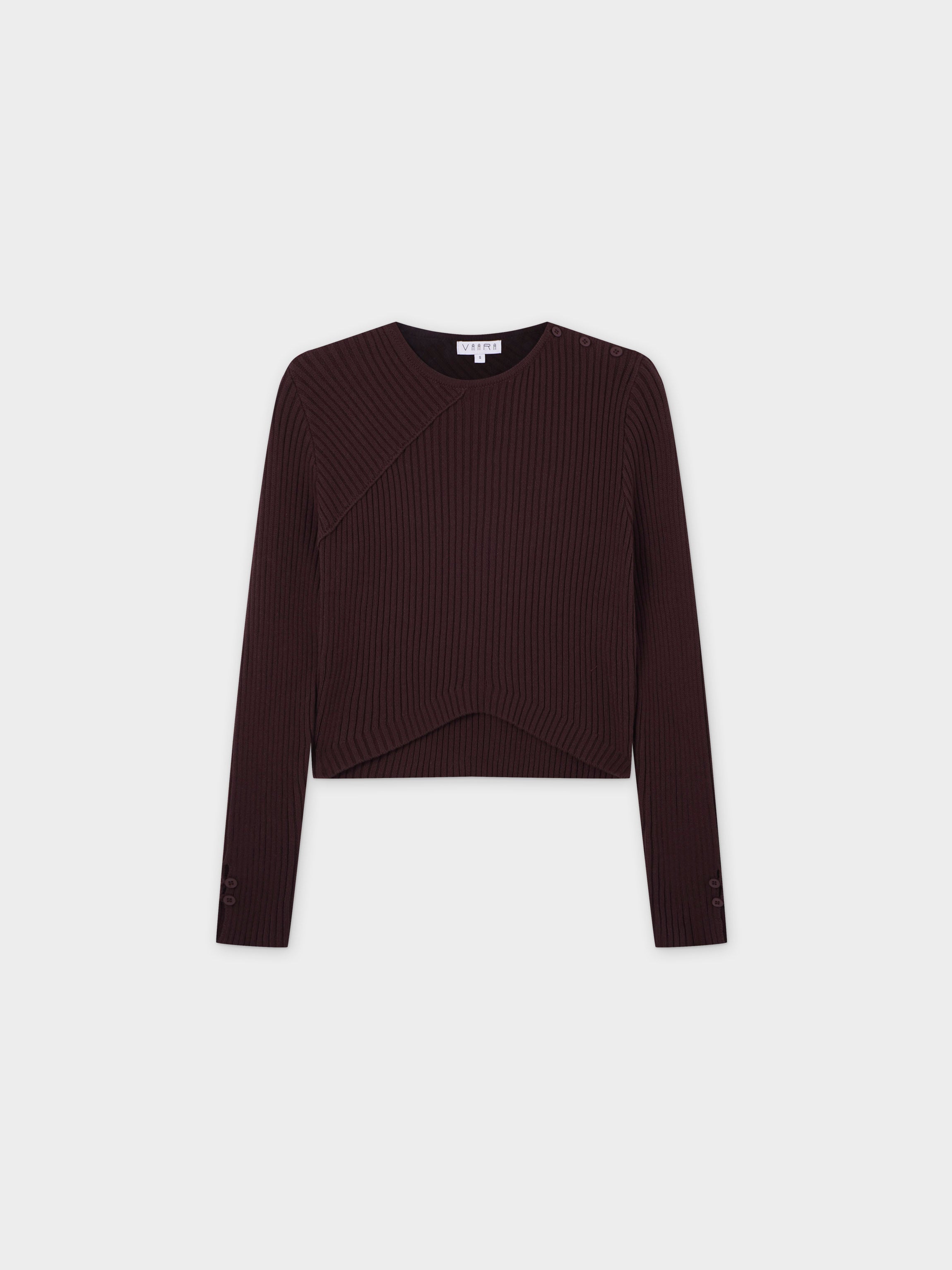 V Bottom Crop Sweater-Brown