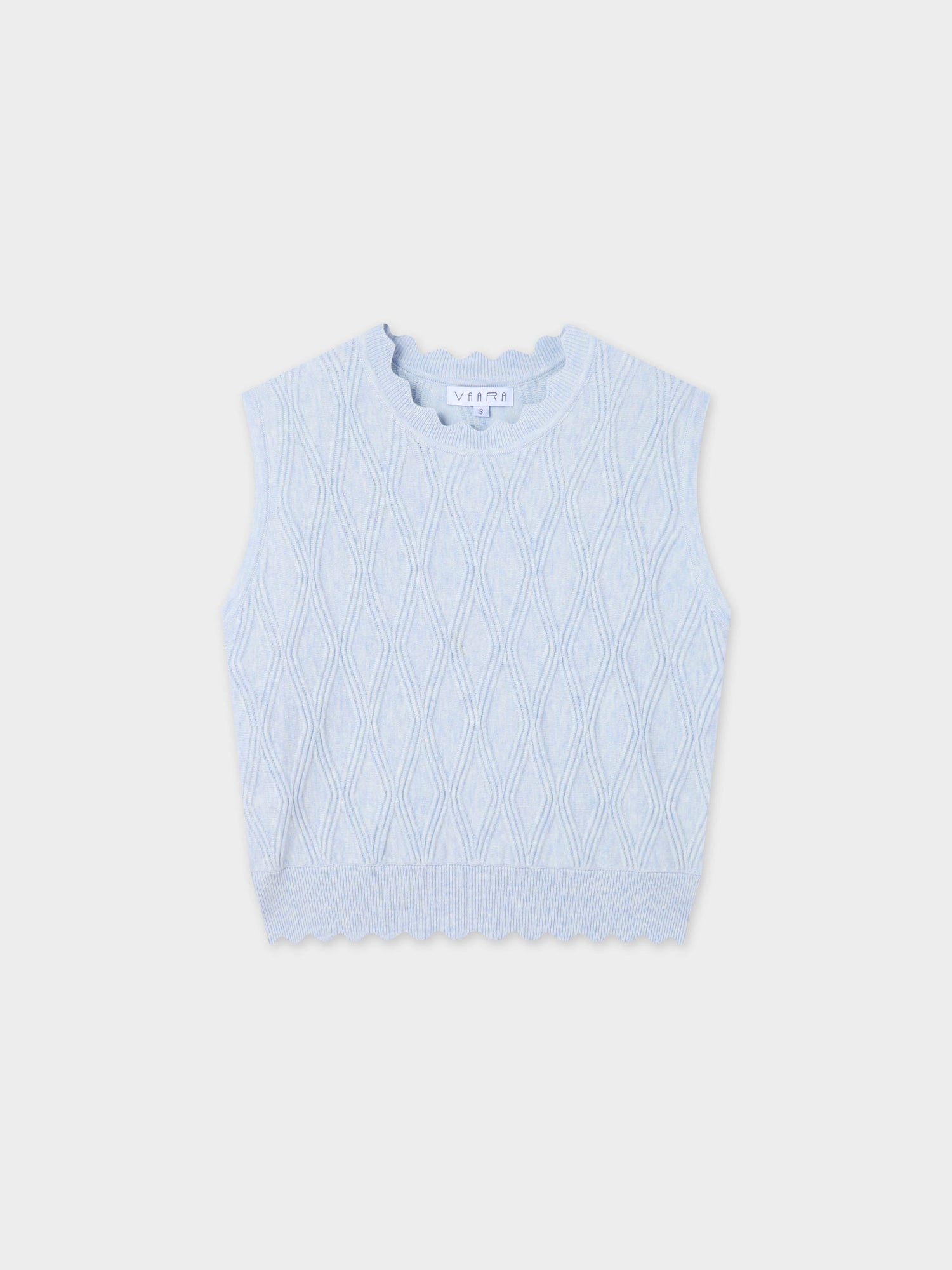 Scalloped Sleeveless Crew Neck Sweater-Light Blue Heather