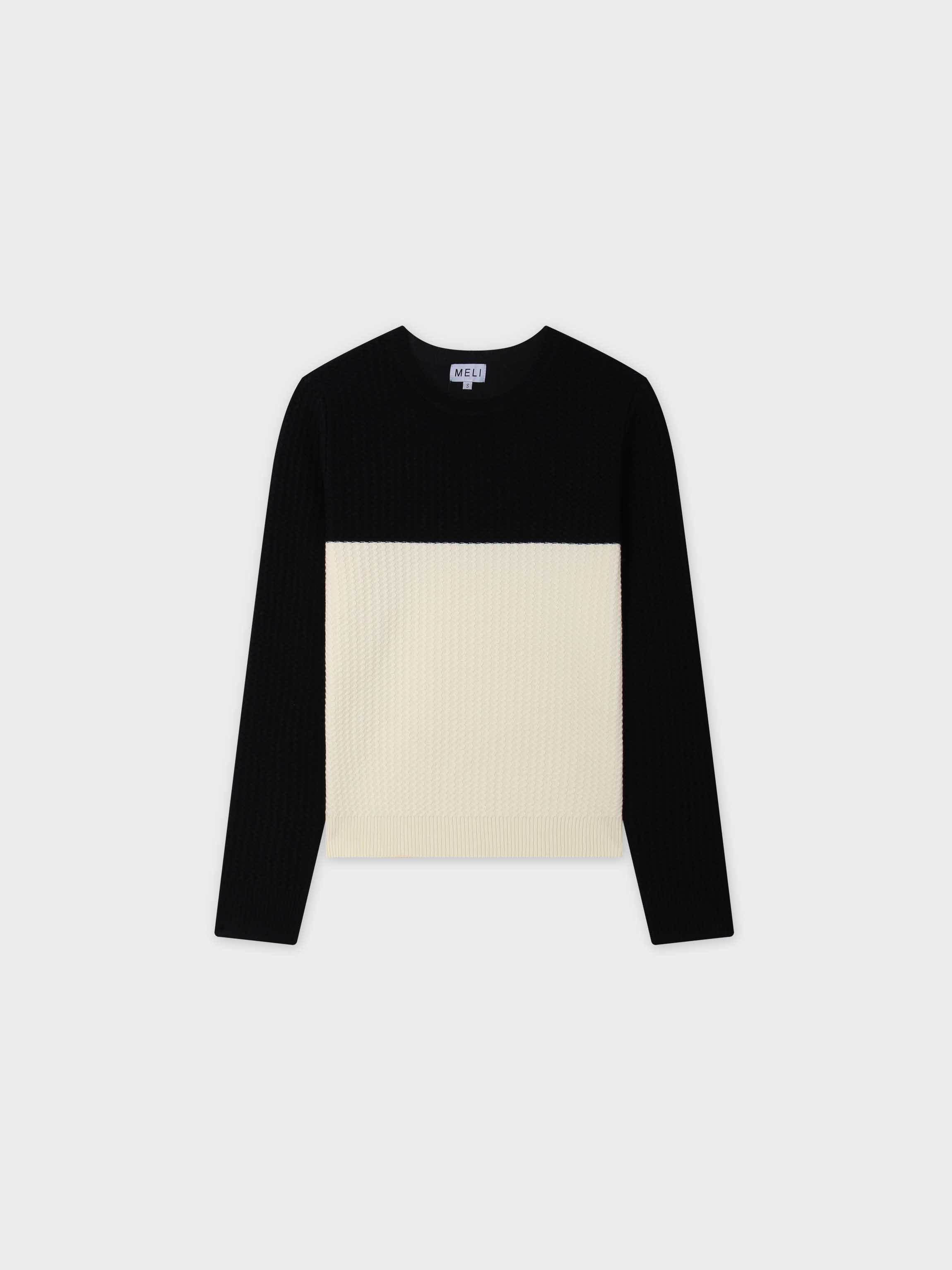 Waffle Wave Sweater-Black/Cream