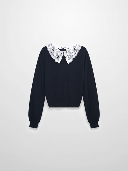 Crew Neck Pebbled Sweater-Navy