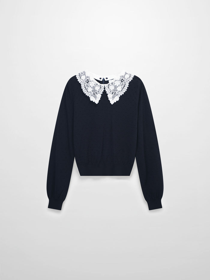 Crew Neck Pebbled Sweater-Navy