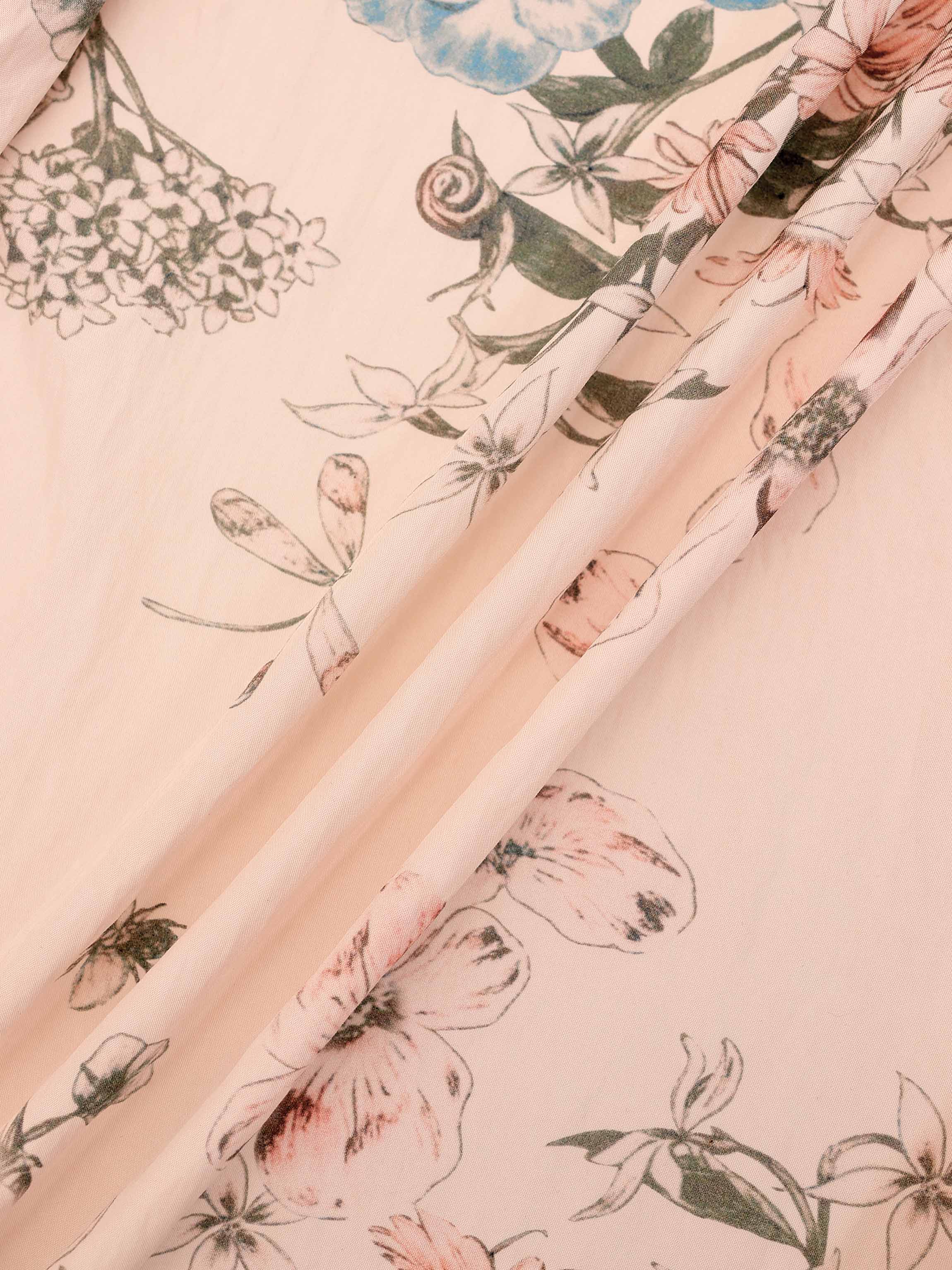 Printed Crinkle Button Down Blouse-Flower Design