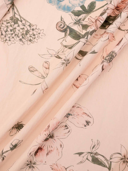 Printed Crinkle Button Down Blouse-Flower Design
