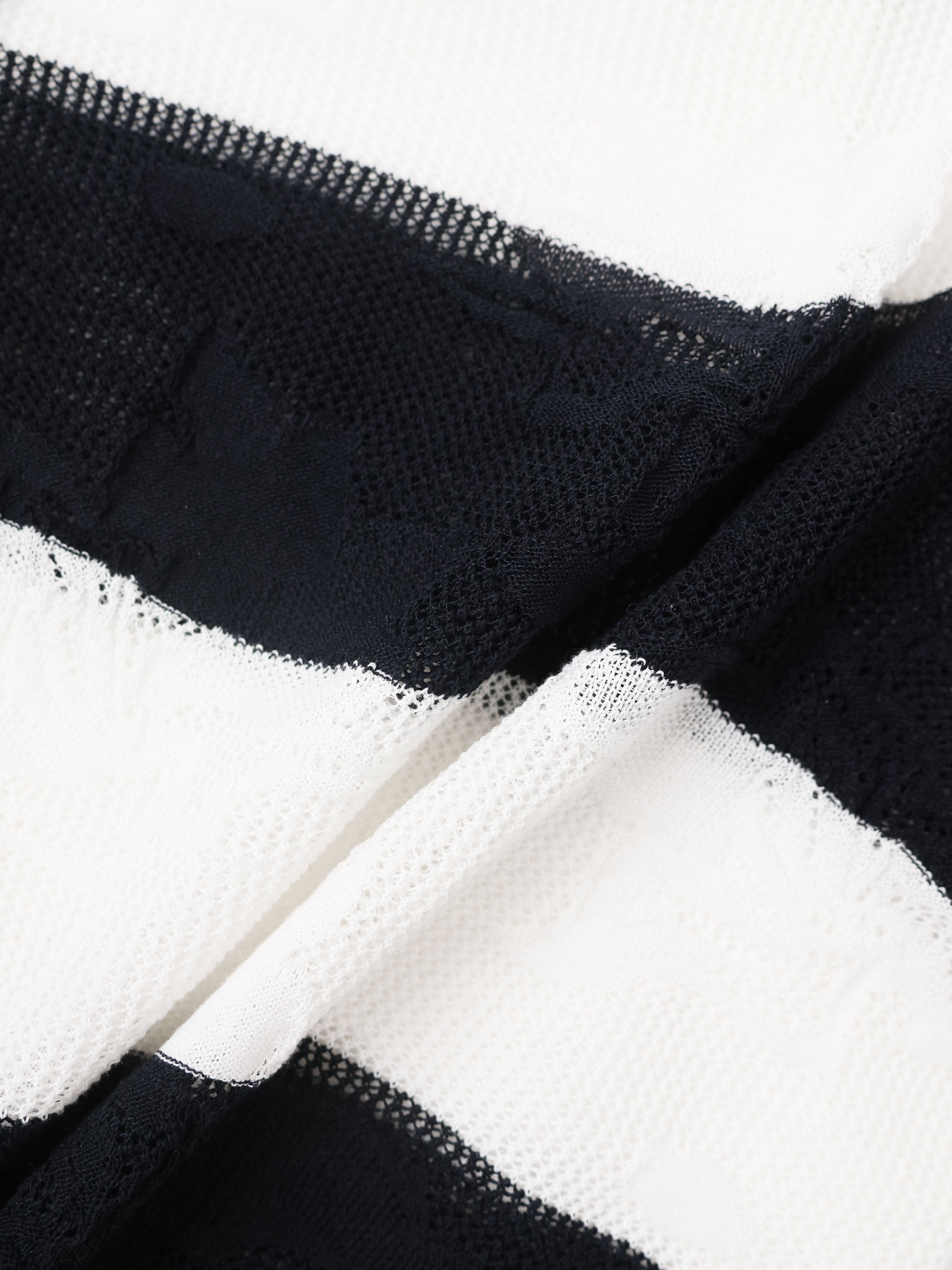 Mesh Floral Polo Top-Black/White Stripe