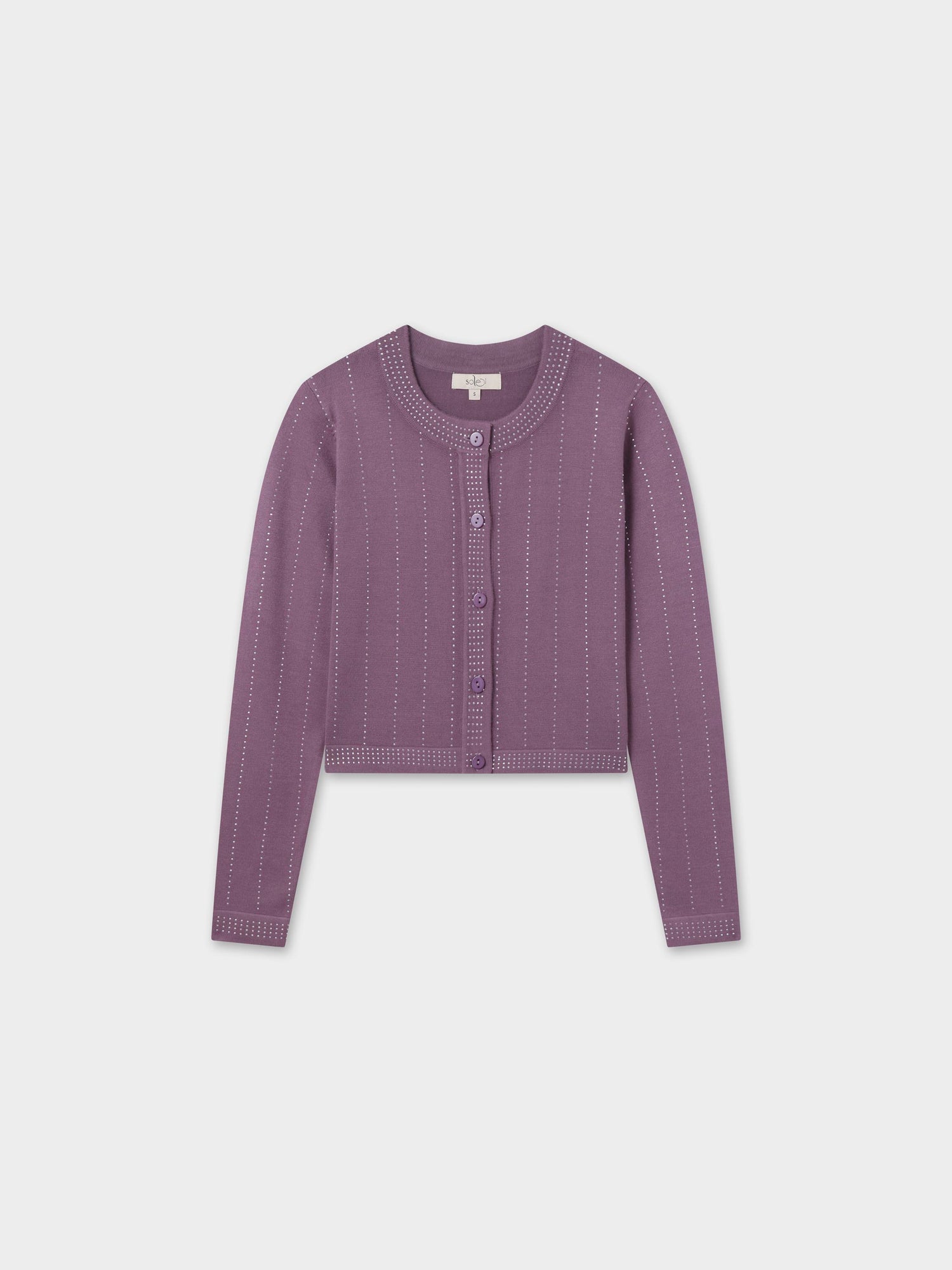 Crystal Pinstripe Crew Cardigan-Purple