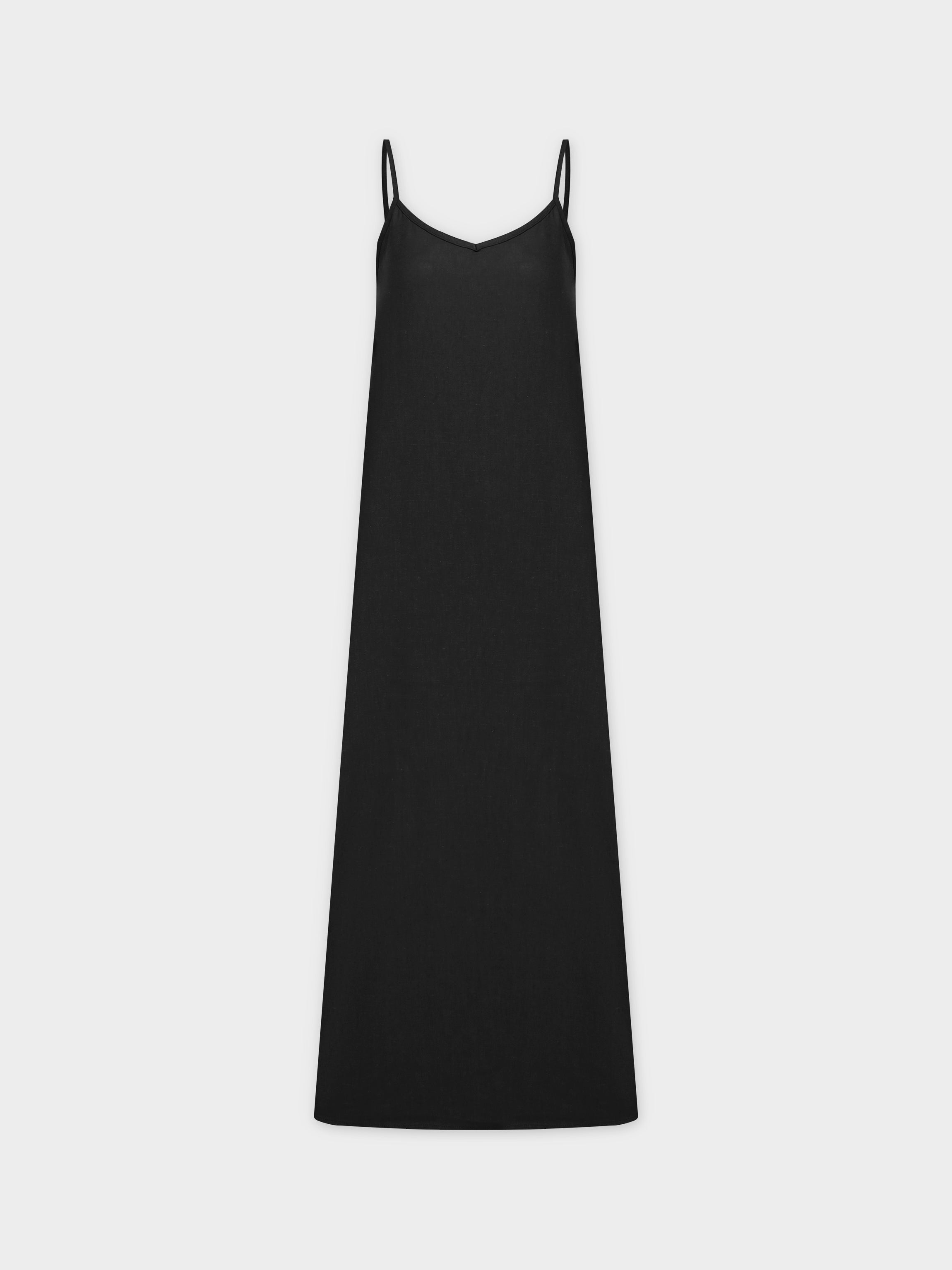 Linen Slip Dress-Black