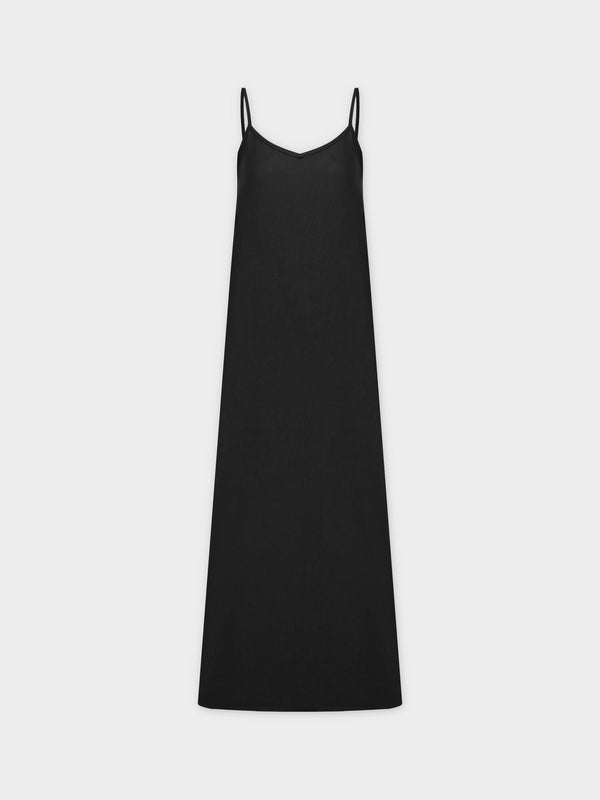 Linen Slip Dress-Black