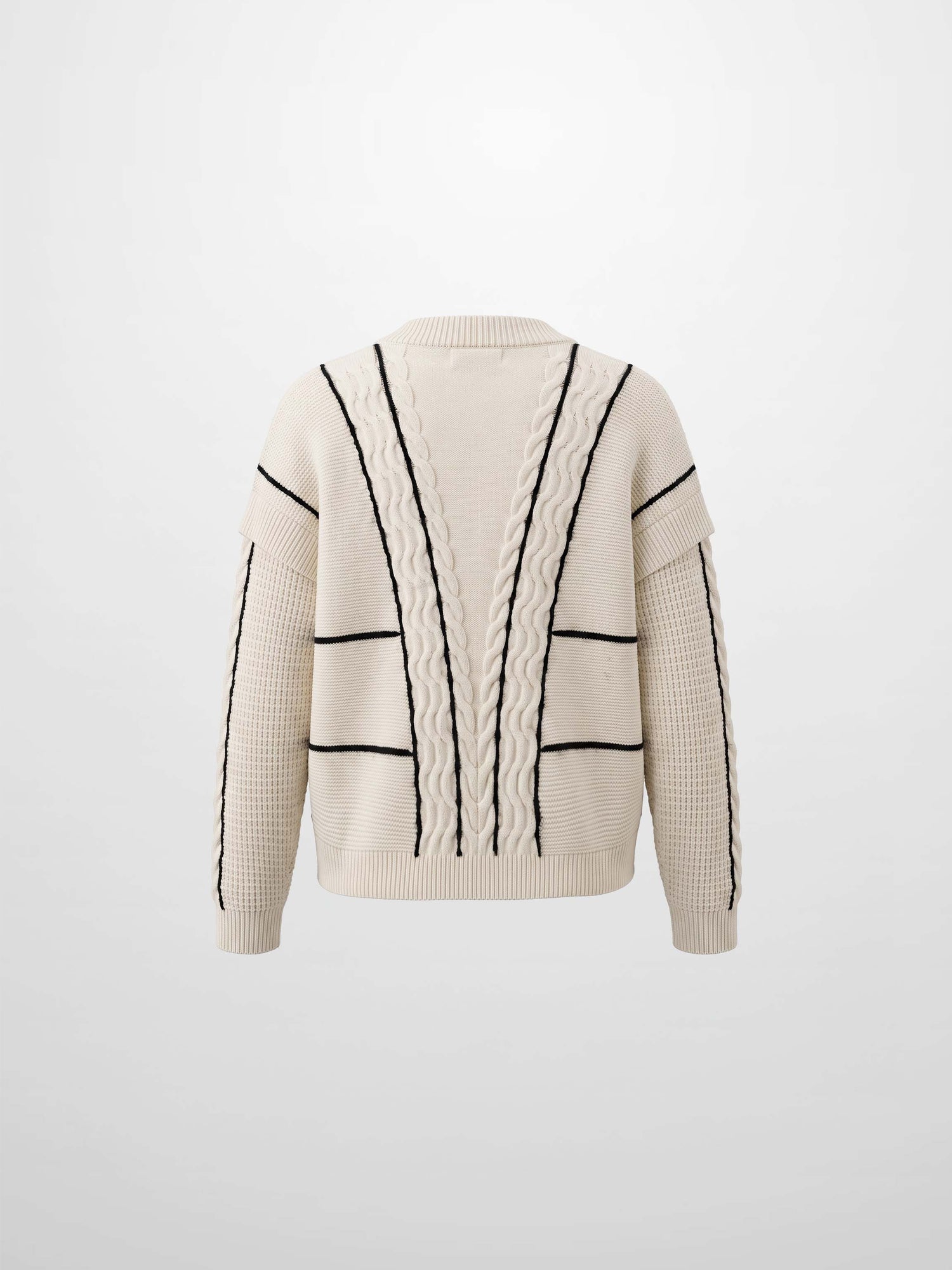 Mix Cable Striped Sweater - Cream/Black