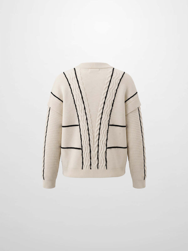 Mix Cable Striped Sweater - Cream/Black