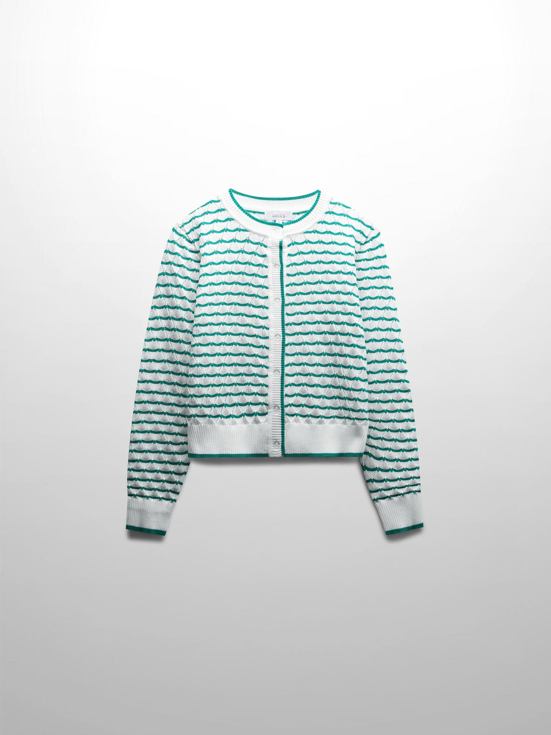 Striped Pointelle Cardigan-White/Kelly Green